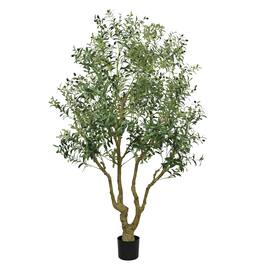 Glintex - 8FT Tall Artificial Olive Tree with Natural Trunk and Lifelike Olive Leaves and Fruit, Indoor/Outdoor, 1 pc/set - Green