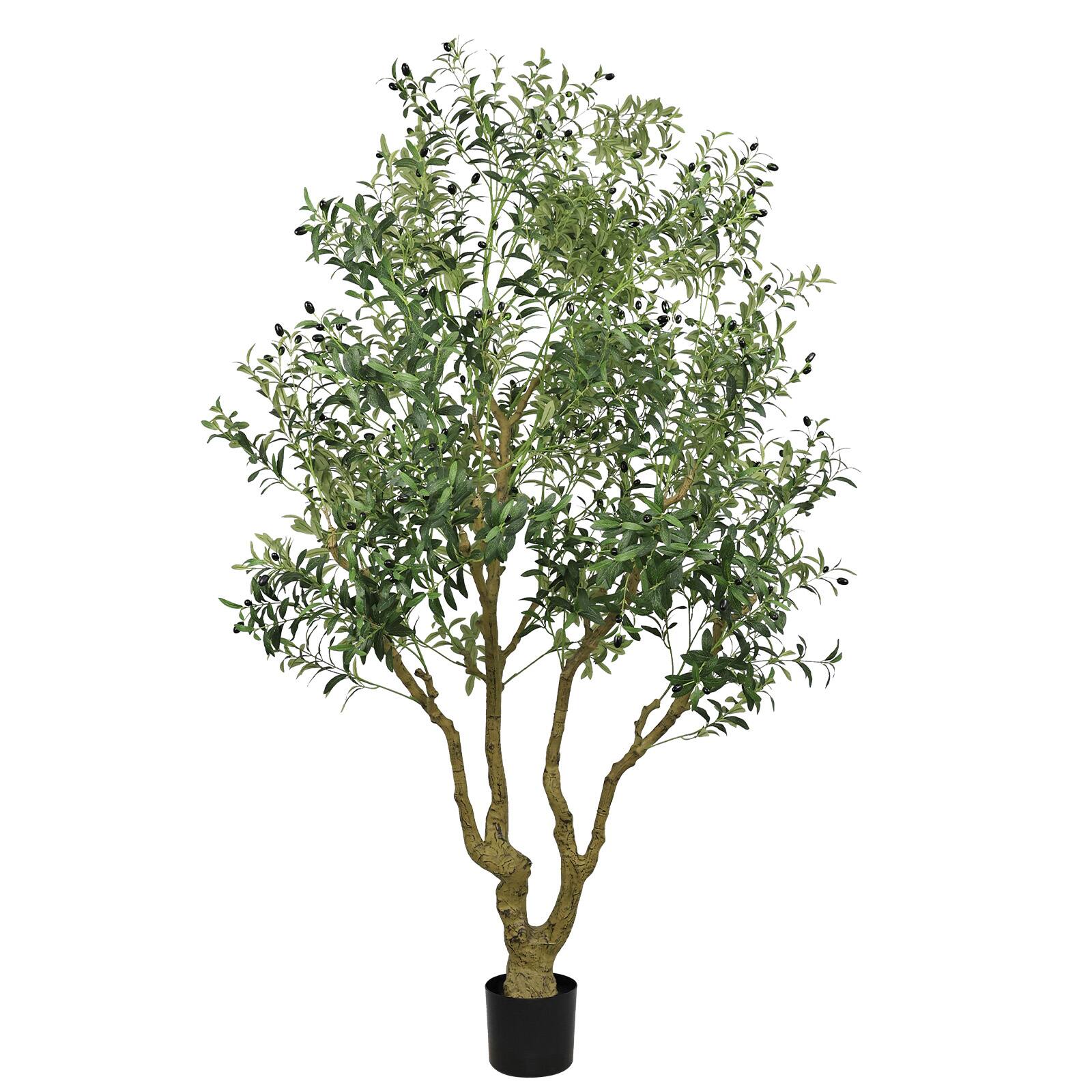Front. Glintex - 8FT Tall Artificial Olive Tree with Natural Trunk and Lifelike Olive Leaves and Fruit,  Indoor/Outdoor, 1 pc/set - Green.