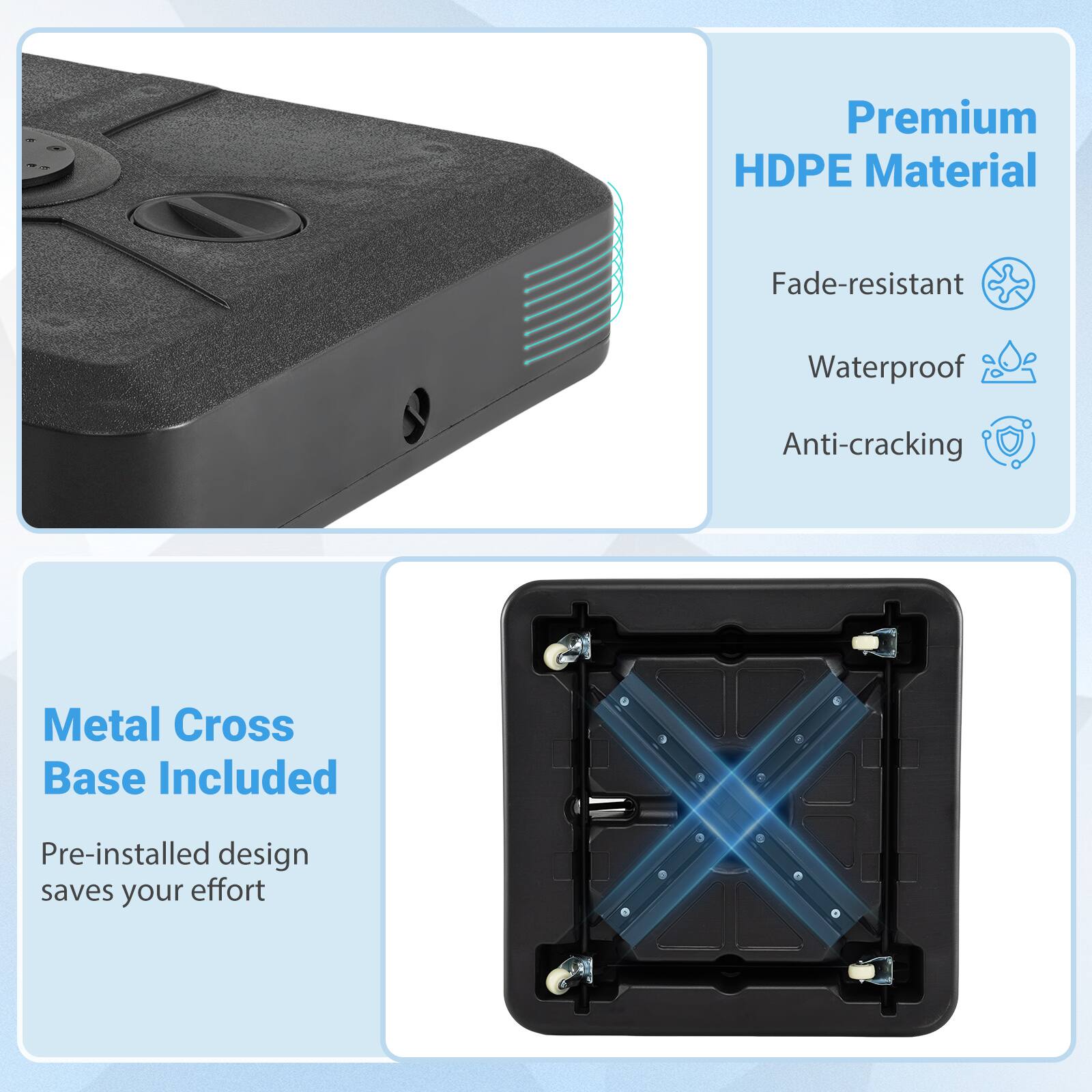 Premium HDPE Material  
- Fade-resistant  
- Waterproof  
- Anti-cracking  

Metal Cross Base Included  
Pre-installed design saves your effort