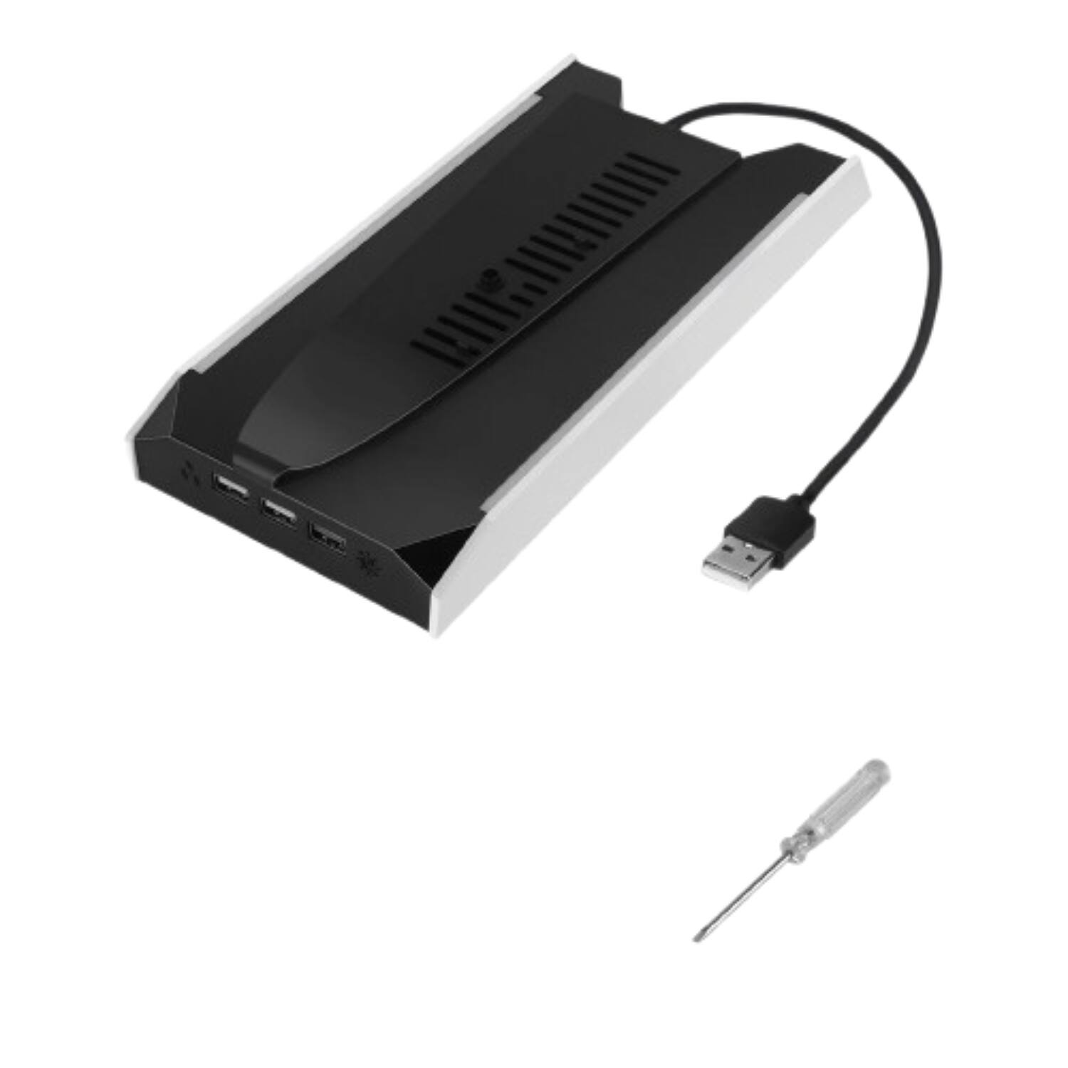 Front. Stock Preferred - Vertical Cooling Fan Stand for PS5 Slim/Pro with 3-Speed Fan, RGB Lights & USB Ports - Black.