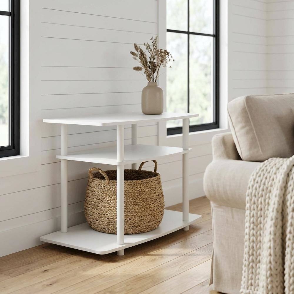 Alt View 1. FurniFact - White 3-Tier TV Stand with Rubberwood & Walnut Veneers for Modern Living - White.