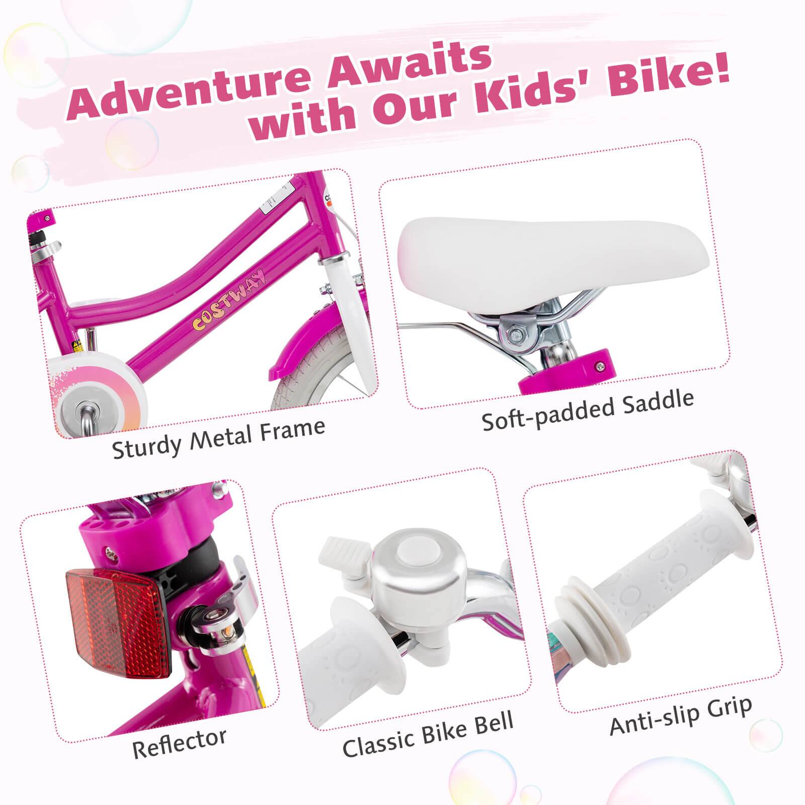 Adventure Awaits Kids' Bike! with Our a G. COSTWAY Metal Frame Sturdy Saddle Soft-padded Reflector Bike Bell Classic Anti-slip Grip