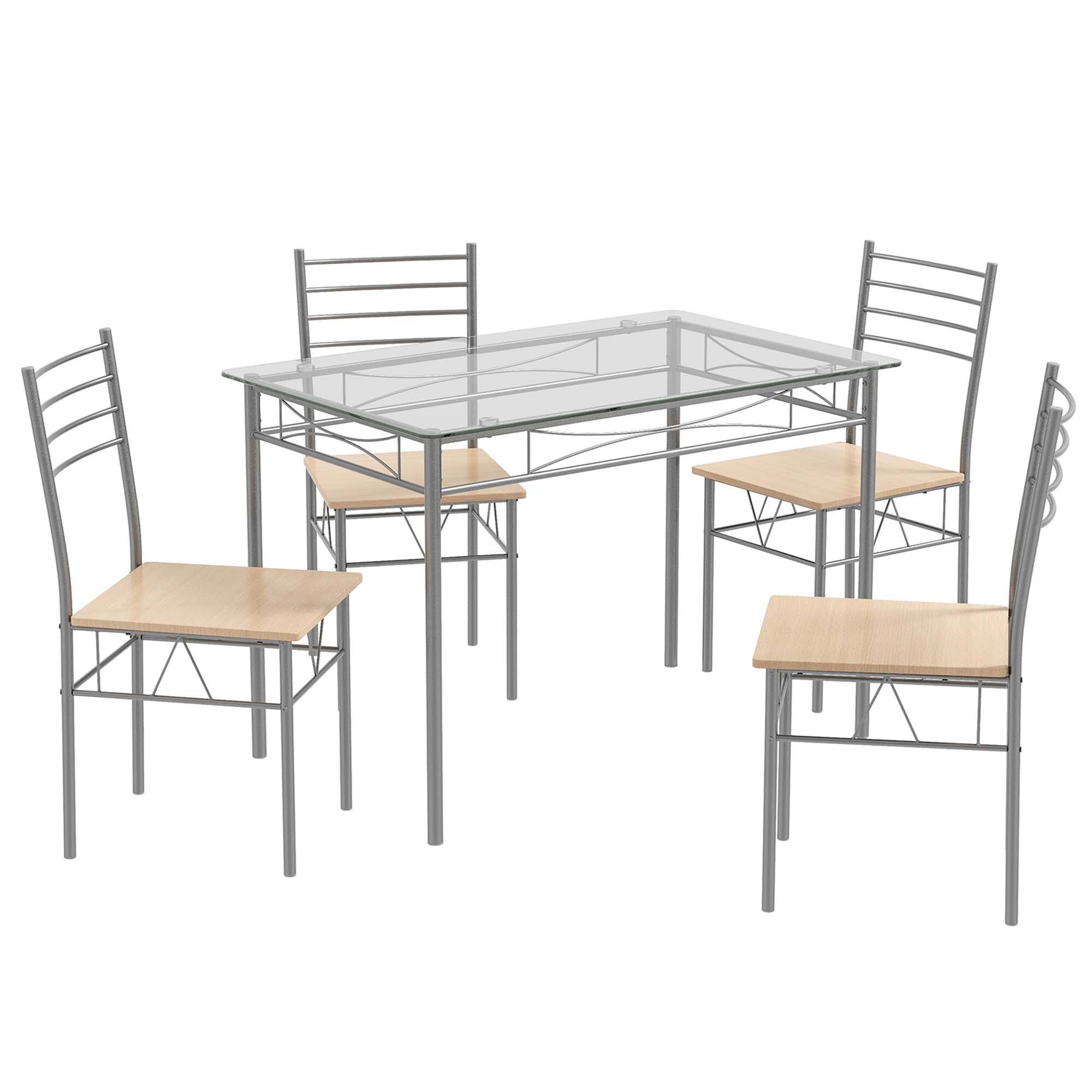 Alt View 17. Costway - 5 Piece Dining Set Table and 4 Chairs Glass Top Kitchen Breakfast Furniture Brown - Brown and Silver.