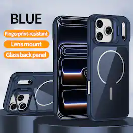 Dteck - Magnetic Case for Apple iPhone 17 Pro Max with Camera Lens Kickstand, Rugged Drop Proof Rigid Plastic + Glass Back Cover - Darkblue