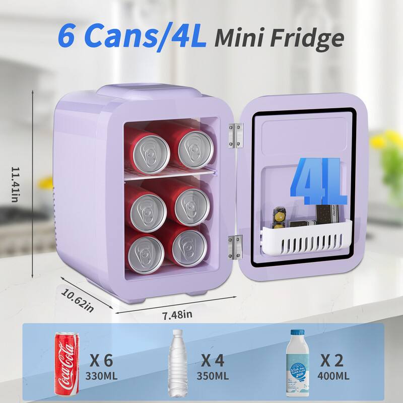 6 Cans/4L Mini Fridge

11.41in x 10.62in x 7.48in

X 6 330ML
X 4 350ML
X 2 400ML