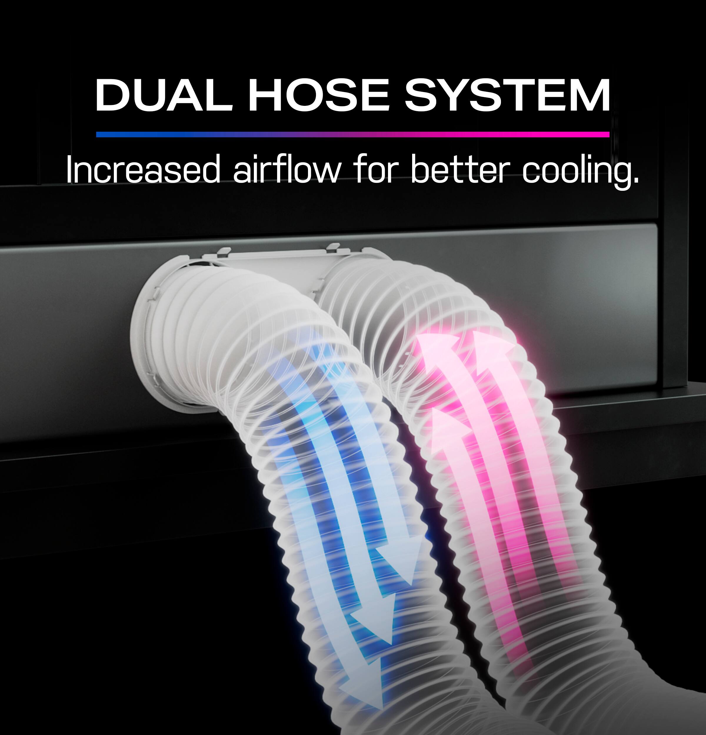 Dual Hose System: Increased airflow for better cooling.
