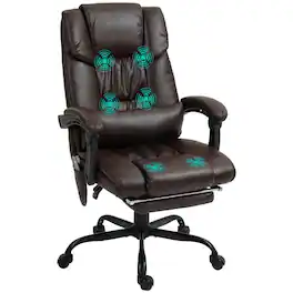 Loheer - Massage Office Chair Ergonomic PU Leather Reclining Executive Desk Chair with Footrest - Brown