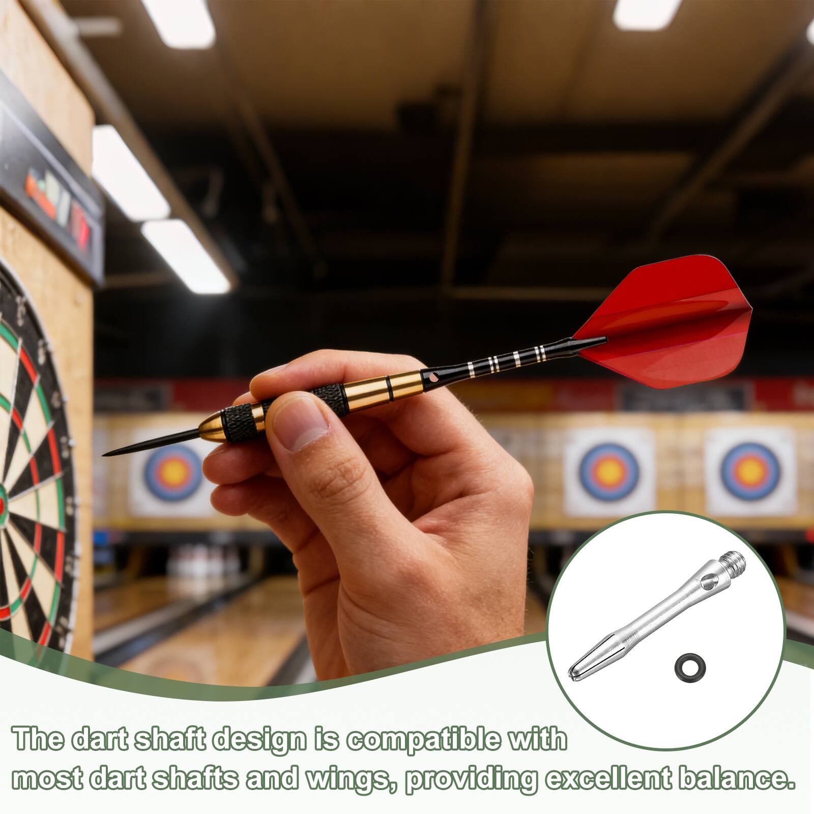 The dart shaft design is compatible with most dart shafts and wings, providing excellent balance.