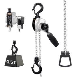 VEVOR - Manual Lever Chain Hoist, 1/2T 1100LBS Capacity Come Along, 20FT Lift G80 Alloy Steel Chain With Dual Pawl Brake - Sliver and Black