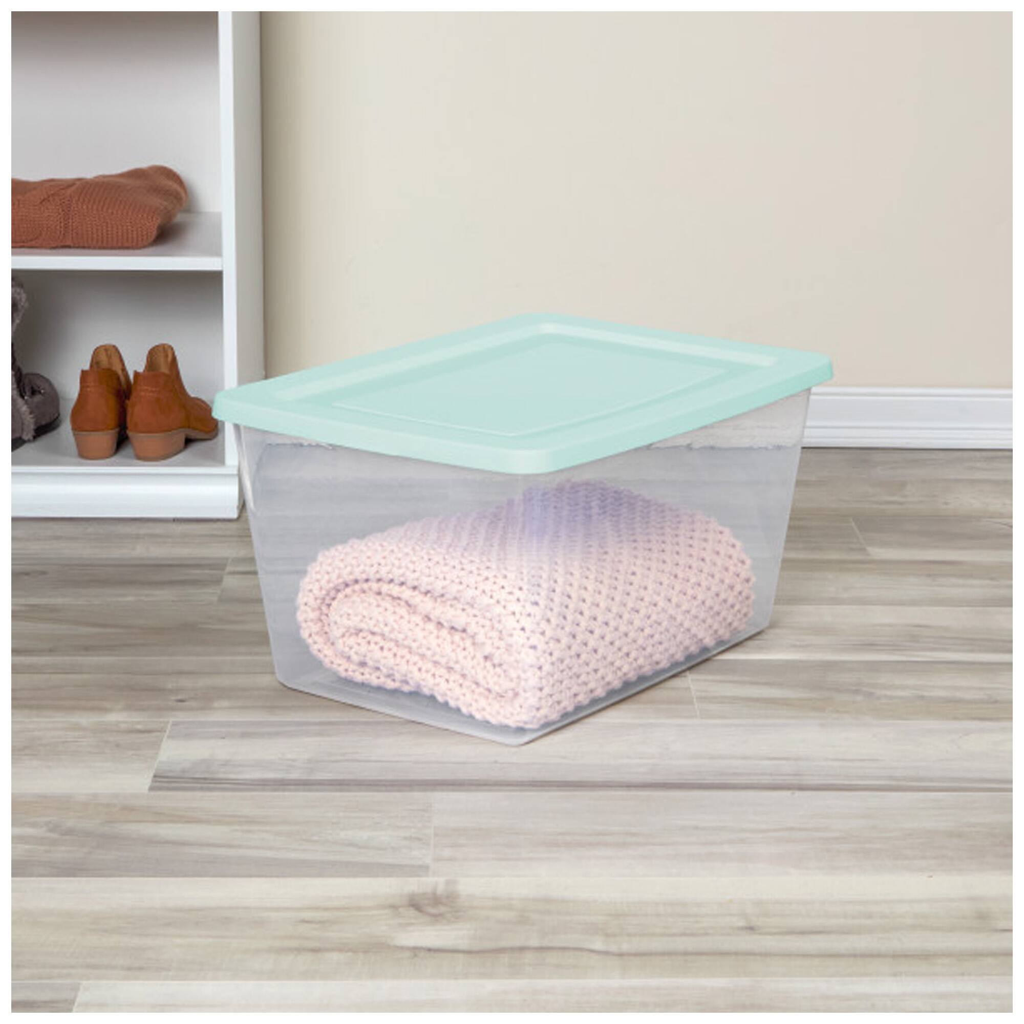 Alt View 4. Sterilite - Sterilite 58 Qt Storage Boxes, Clear Plastic Containers with Lid, Set of 8, Mint - Mindful Mint.