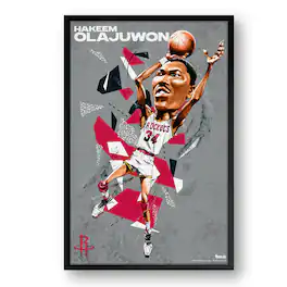 Sporticulture - Hakeem Olajuwon Houston Rockets Framed 27" x 39" Player Caricature Art - Multicolor