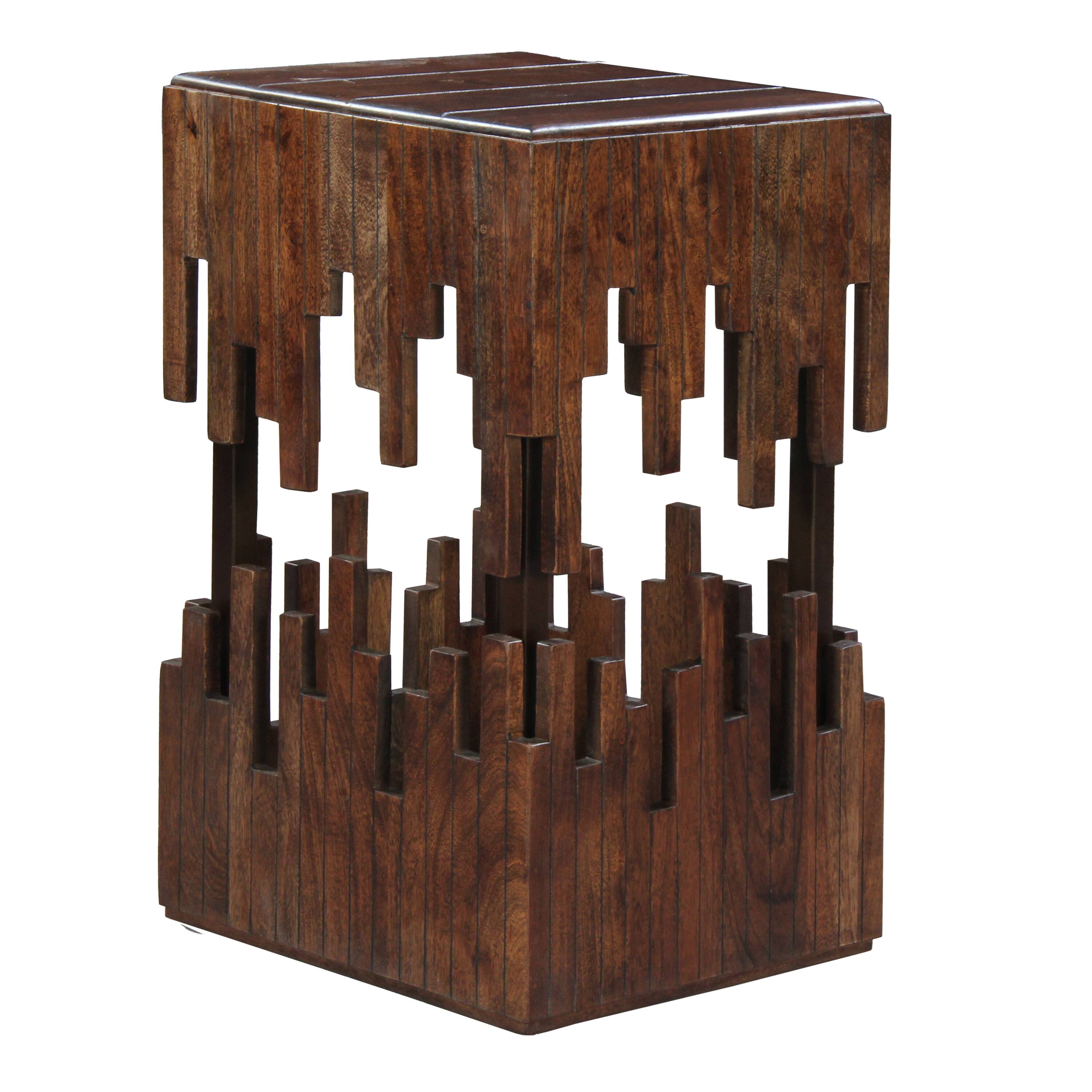 Alt View 1. Manhattan Lane - 24 Inch Accent Side End Table, Brown Acacia Wood, Slatted Square Top, Handcrafted Abstract Silhouette - Brown.