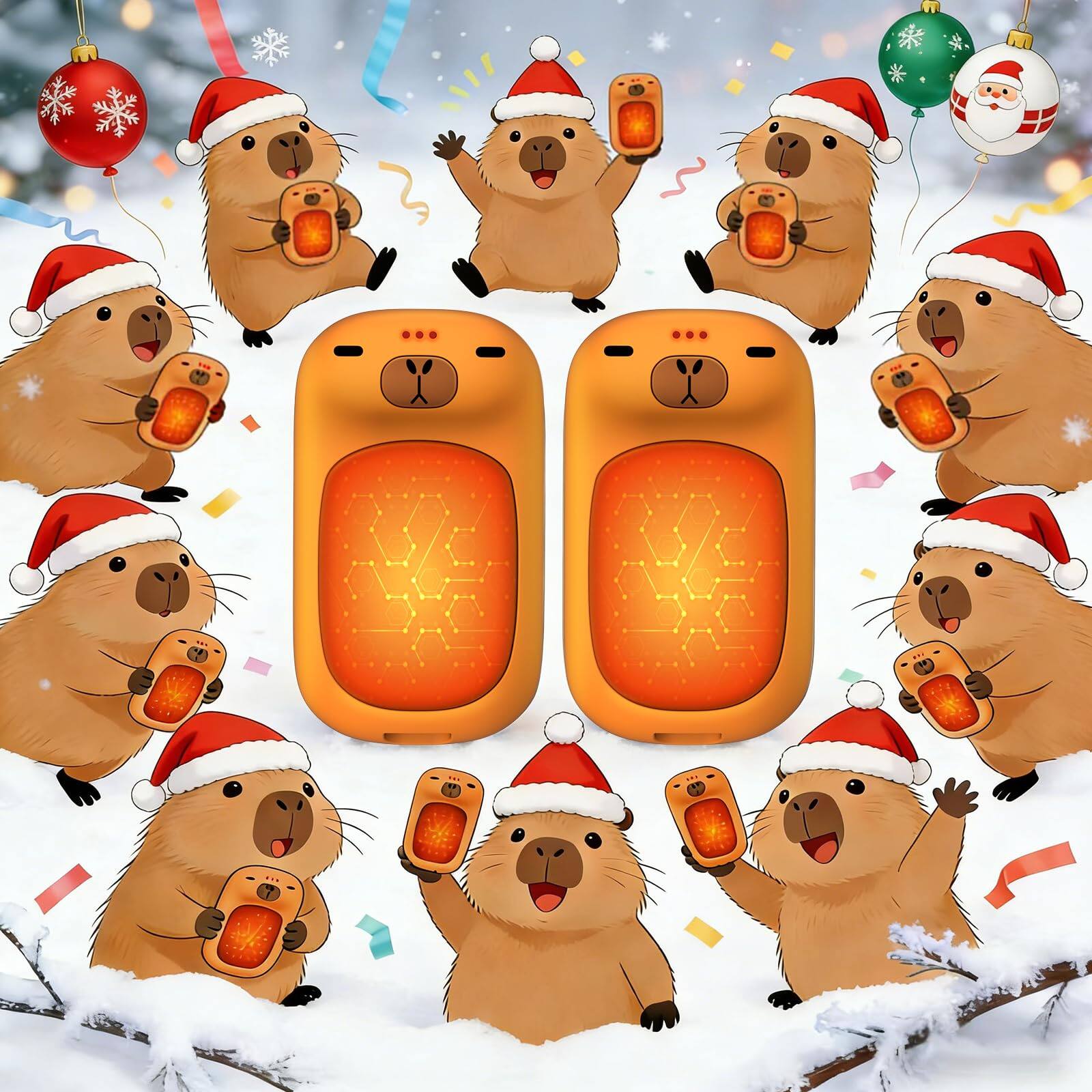 Alt View 1. PRIMEPLUS - Rechargeable Electric Hand Warmers, 1S Heating, 6000mAh 24H, Capybara Christmas Gift Stocking Stuffers for Thanksgiving - Orange.