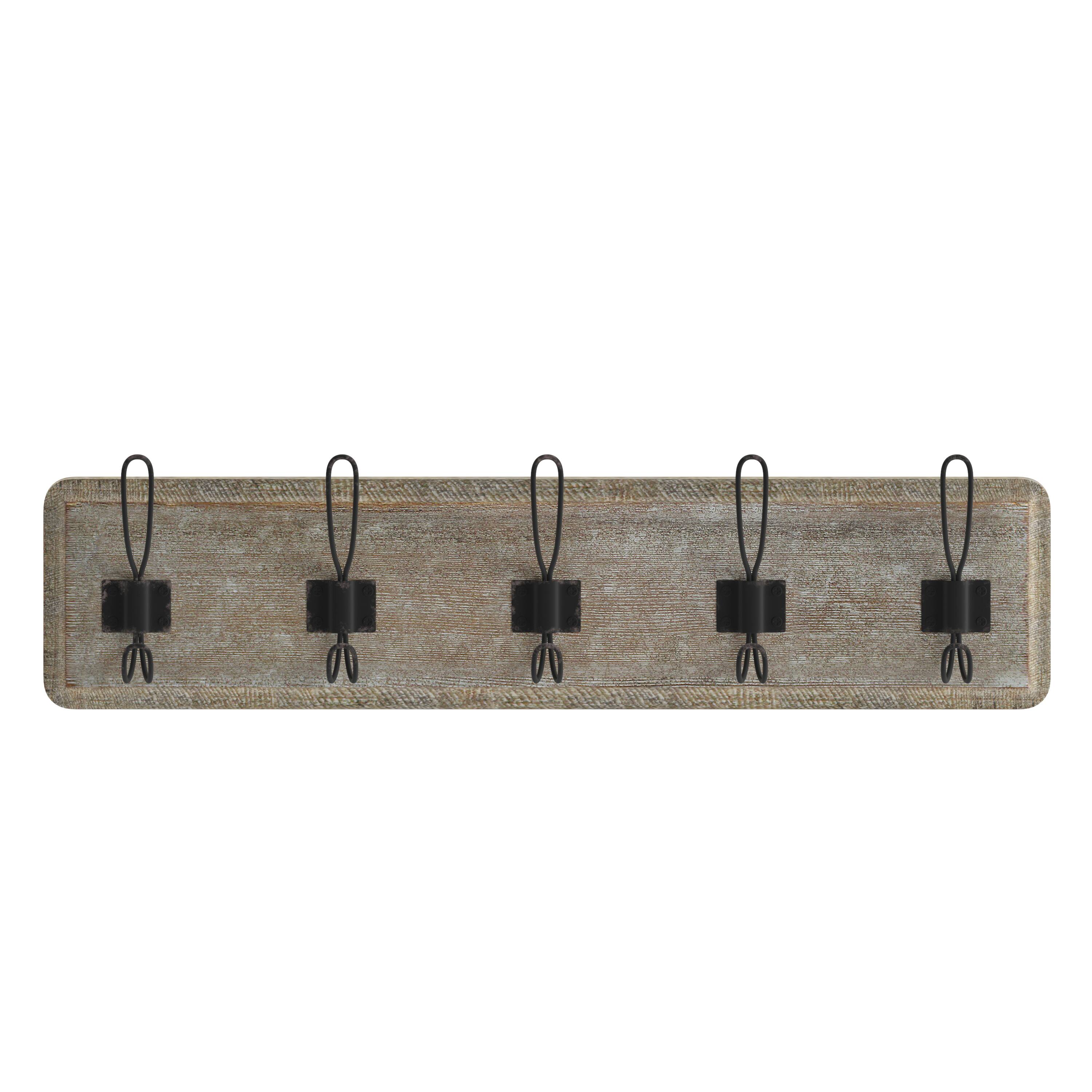 Alt View 9. Emma + Oliver - Wade Rustic Wall Hanging Storage Rack with 5 Hooks for Entryway, Kitchen, Bathroom and More - Weathered Brown Wood.