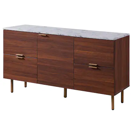 Front. Teamson Home - Ashton Sideboard Storage Cabinet with Faux Marble Top - Brown.