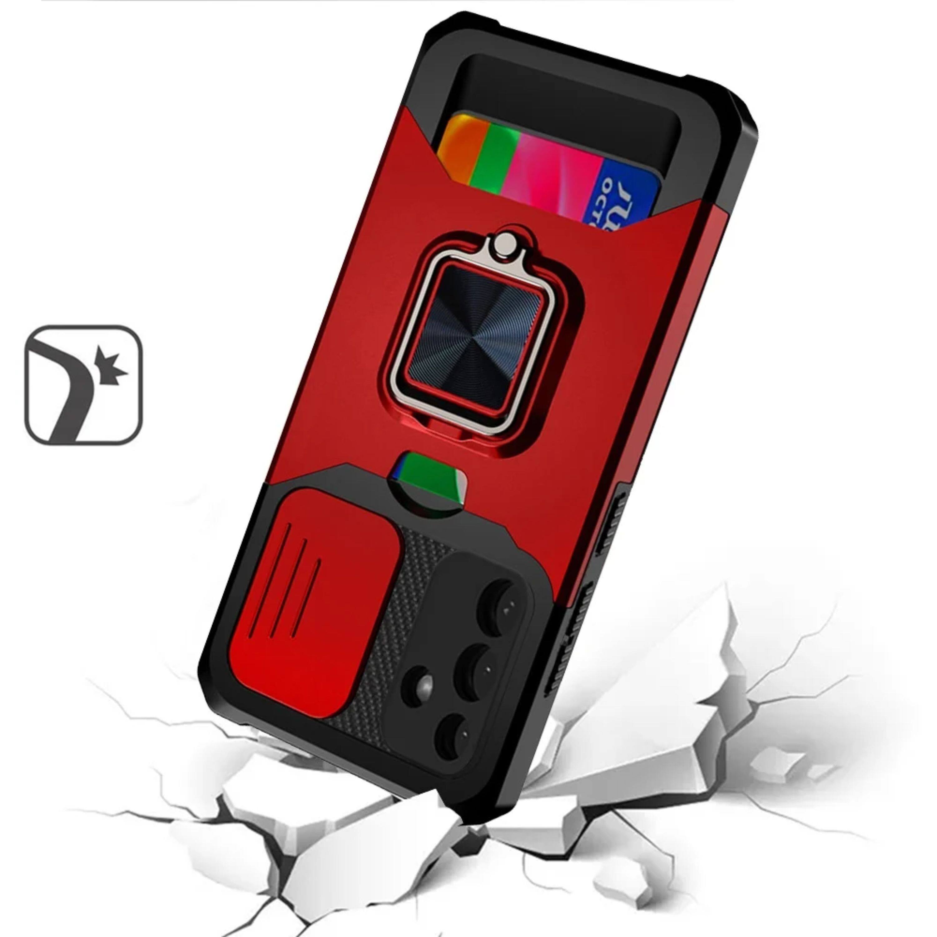Angle. Kitcheniva - Versatile Multi-Use Magnetic Ring Stand Case With Tempered Glass For Moto G Stylus 2024 Blue - Red.