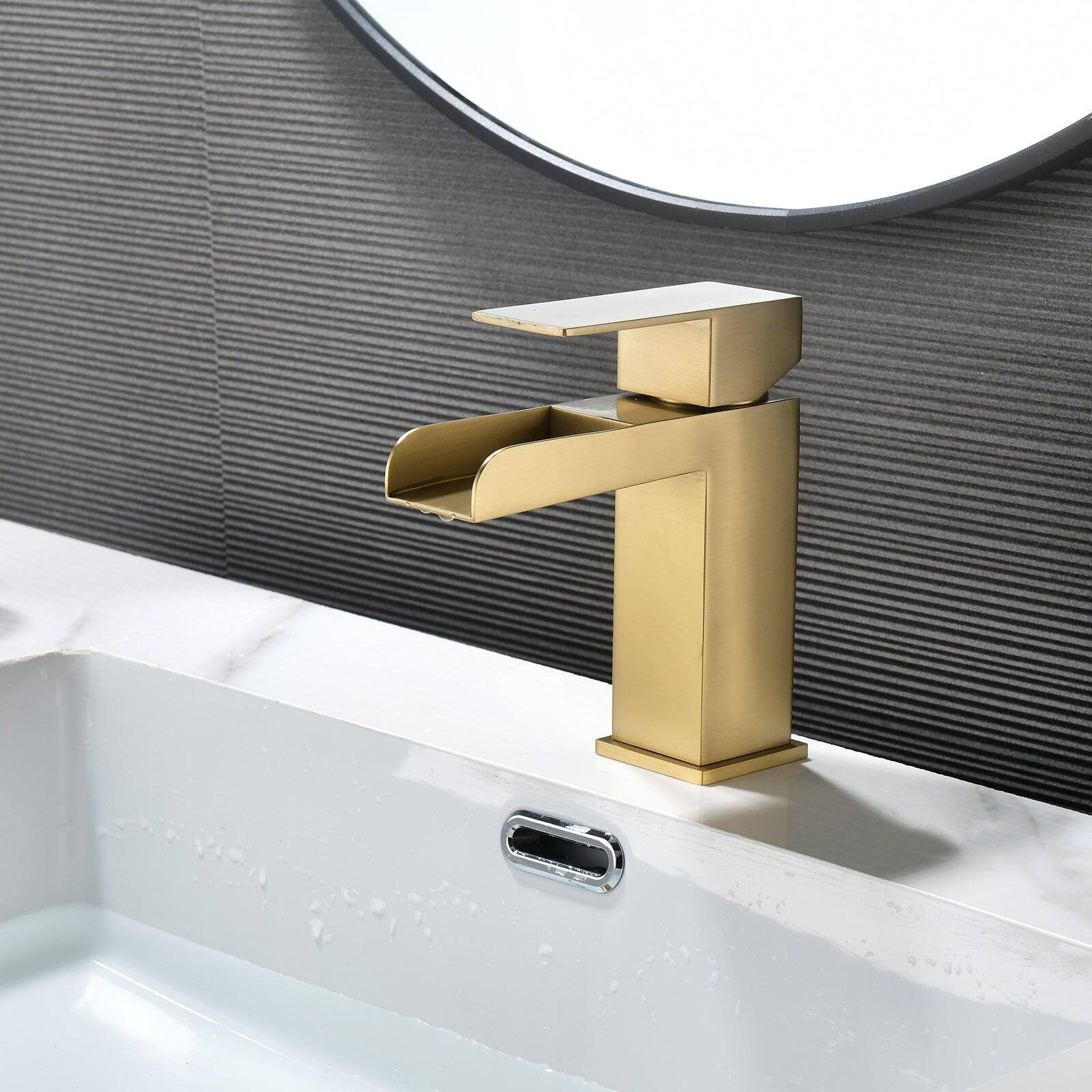 Alt View 2. Boyel Living - Brushed Gold Faucet SUS304 Waterfall Spout cUPC Cartridge 60cm Supply Line Pop Up Drain - Brushed Gold.
