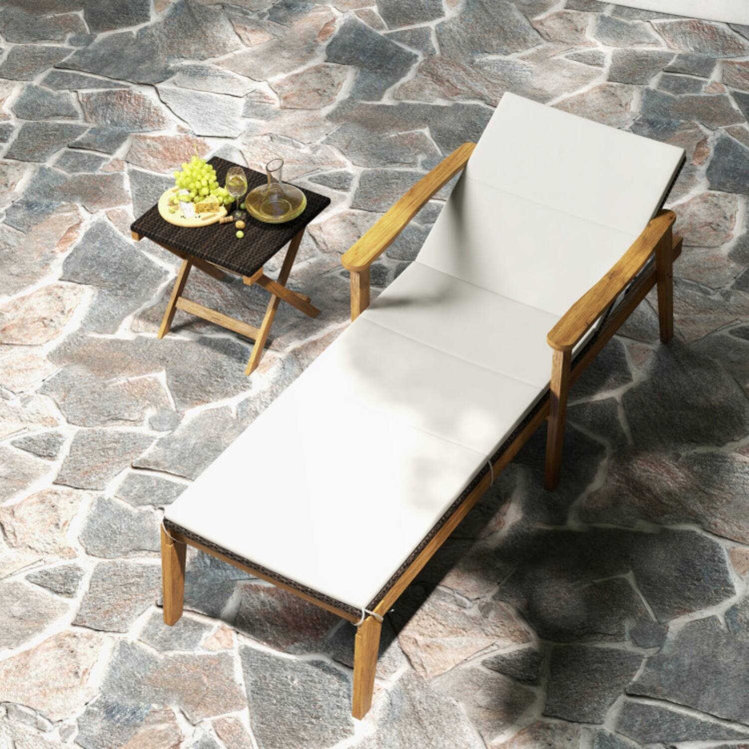 Alt View 4. Mondawe - 79" Outdoor Rattan Chaise Lounge Chair w 4-Level Backrest & Cushion 800 lbs - Off White.