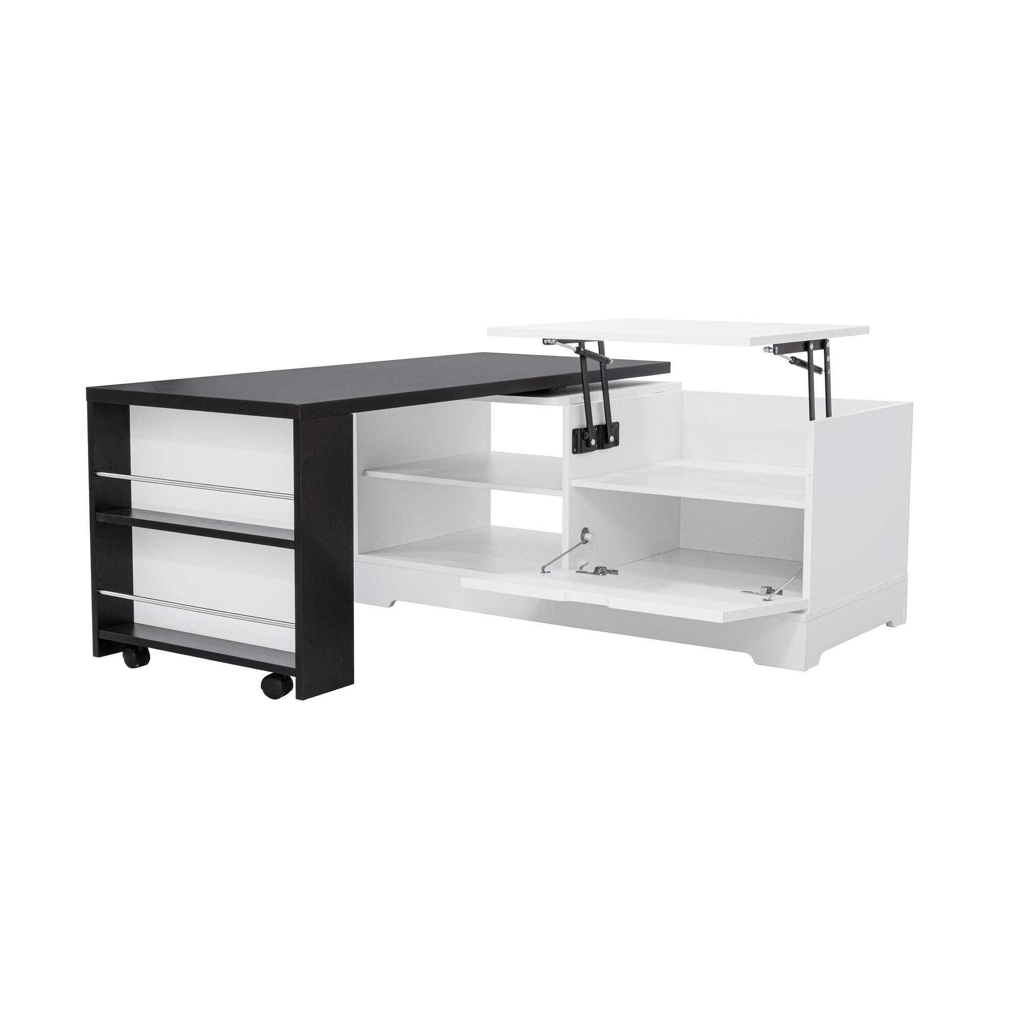 Alt View 7. Forest'nSky - White Lift Top Coffee Table With Barn Doors, Large Hidden Storage Space - White.