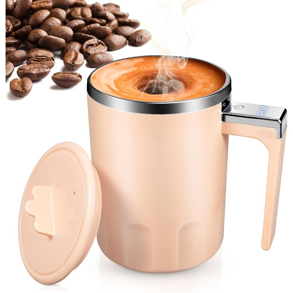 Front. Schertz - 13oz Rechargeable Self-Stirring Coffee Mug, Stainless Steel with Temp Display, Pink - Pink.