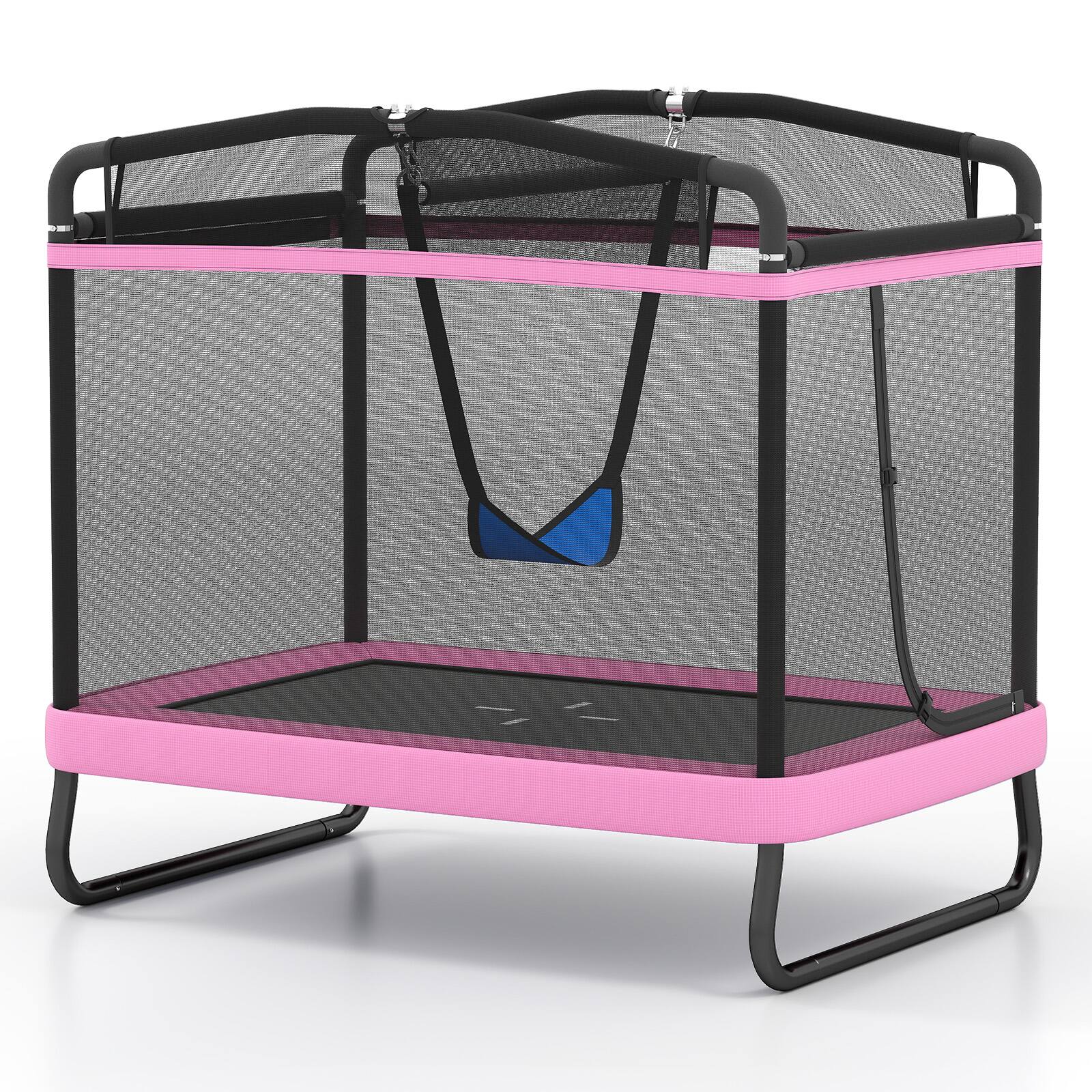 Alt View 9. Gymax - Gymax 6 FT Kids Trampoline w/Swing & Horizontal Bar Safety Enclosure Net Pink - Pink.