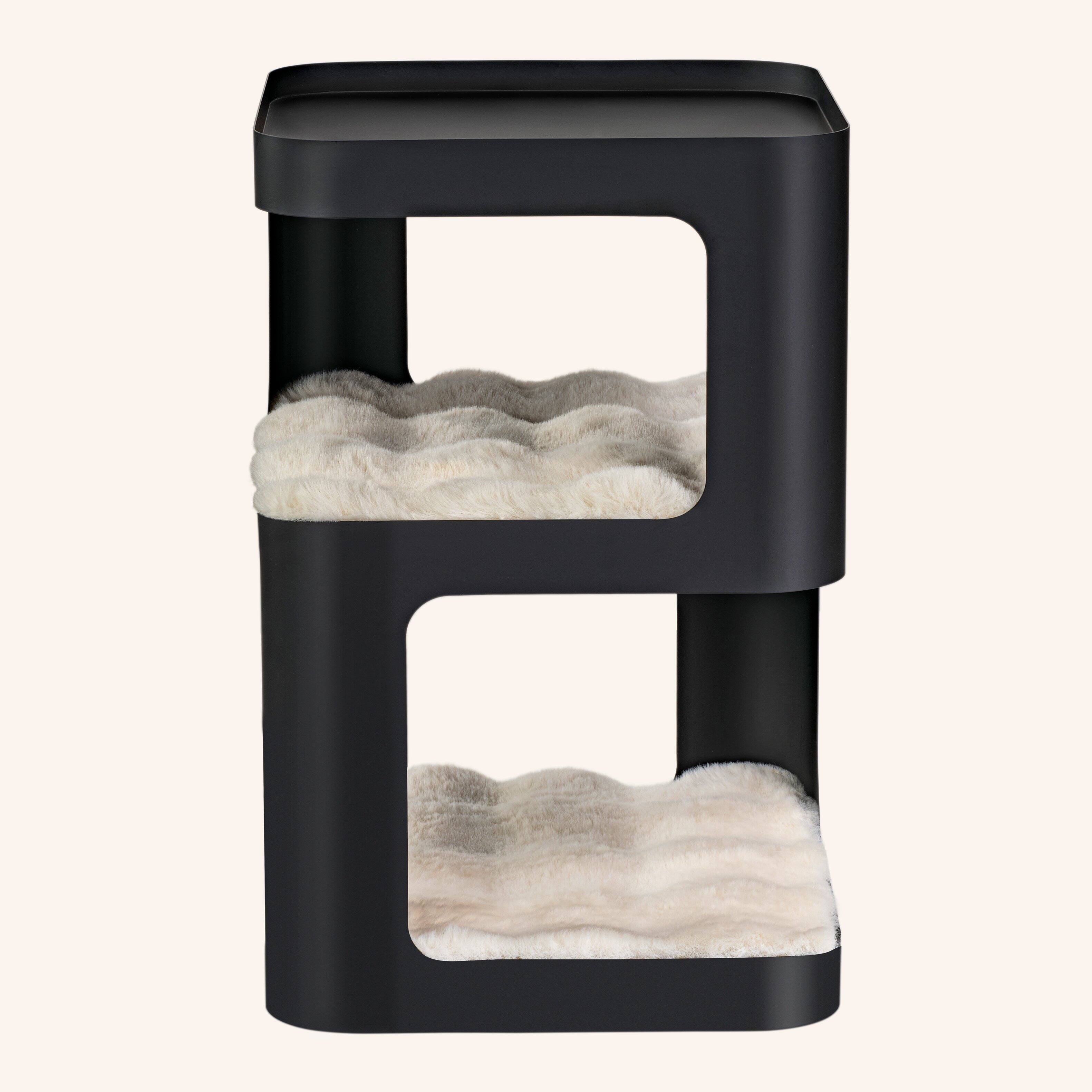 Angle. Eureka Ergonomic - 3-Tier Metal Side Table with Integrated Cat Bed & Storage - Black.