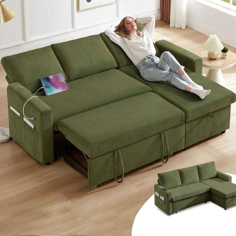Alt View 4. Dyonery - Dyonery 81" Sleeper Sofa Bed with Pull Out Bed L Shaped Couch Sectional Sleeper Sofa Green - Green.