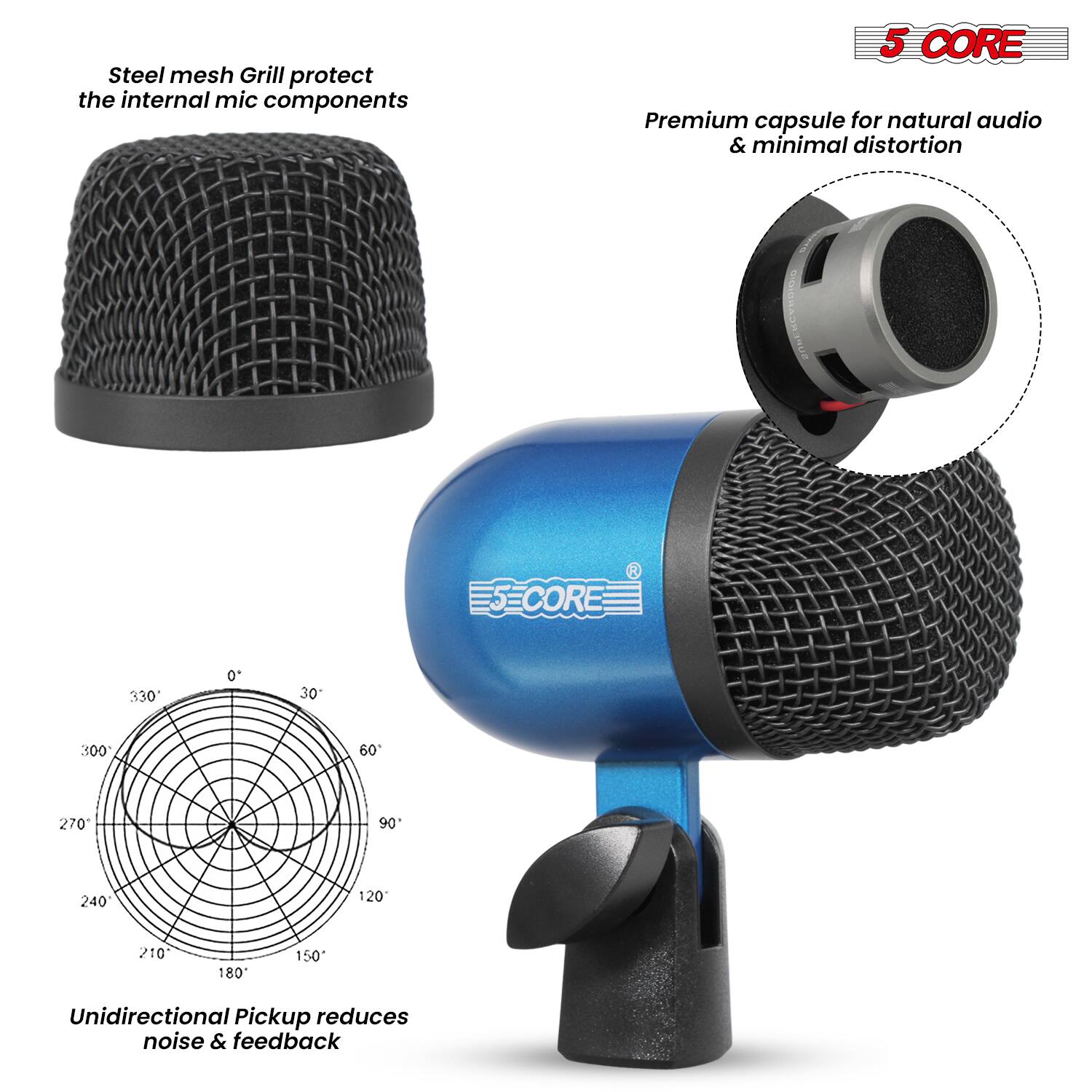 - Steel mesh Grill protect the internal mic components
- Premium capsule for natural audio & minimal distortion
- Unidirectional Pickup reduces noise & feedback