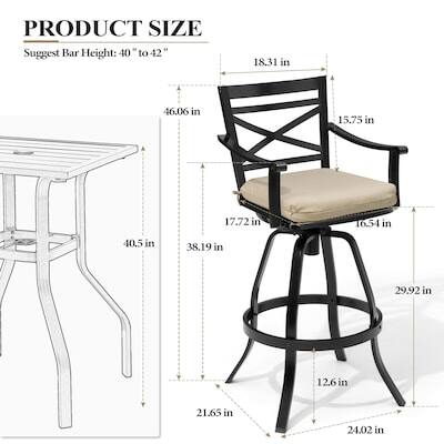 PRODUCT SIZE  
Suggest Bar Height: 40" to 42"  
18.31 in  
46.06 in  
15.75 in  
17.72 in  
16.54 in  
40.5 in  
38.19 in  
29.92 in  
12.6 in  
21.65 in  
24.02 in