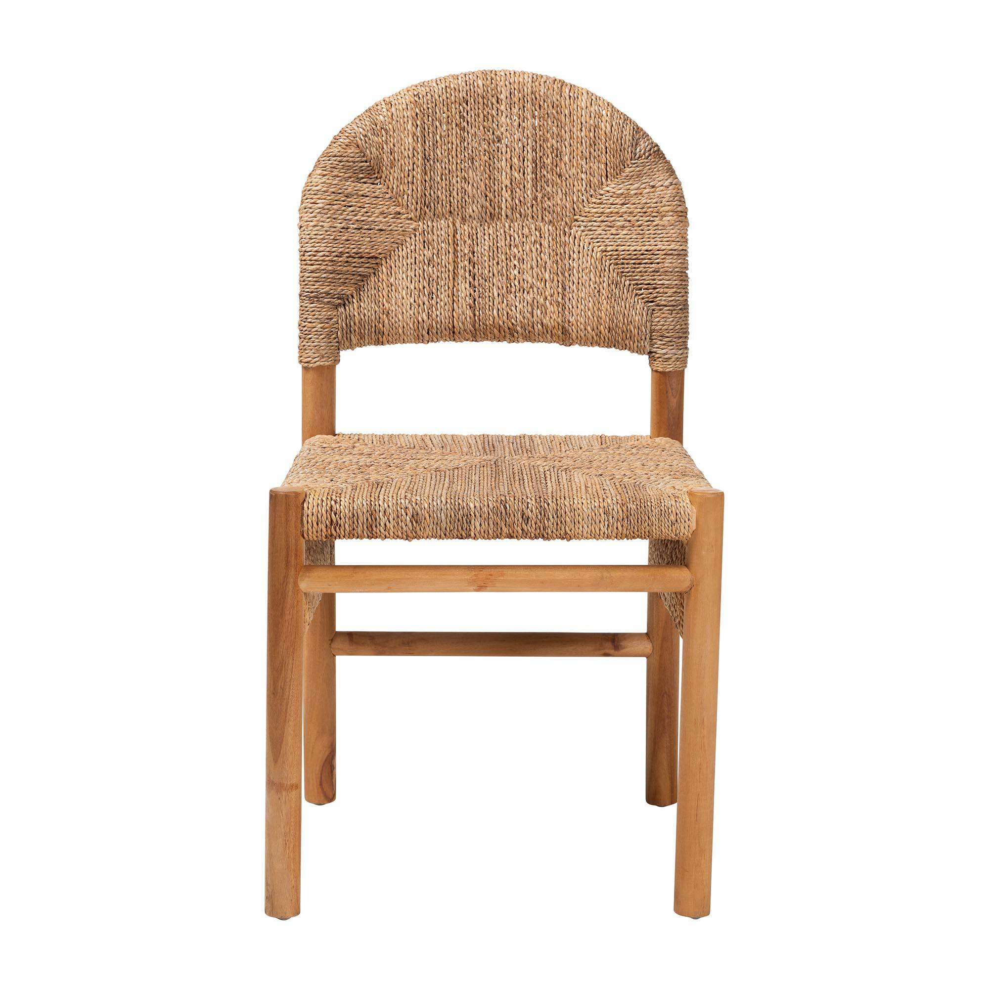 Angle. bali & pari - Cavo Handwoven Seagrass Dining Chair - Natural Fiber Wicker Side Chair with Mahogany Wood Frame - Honey/Natural Brown.