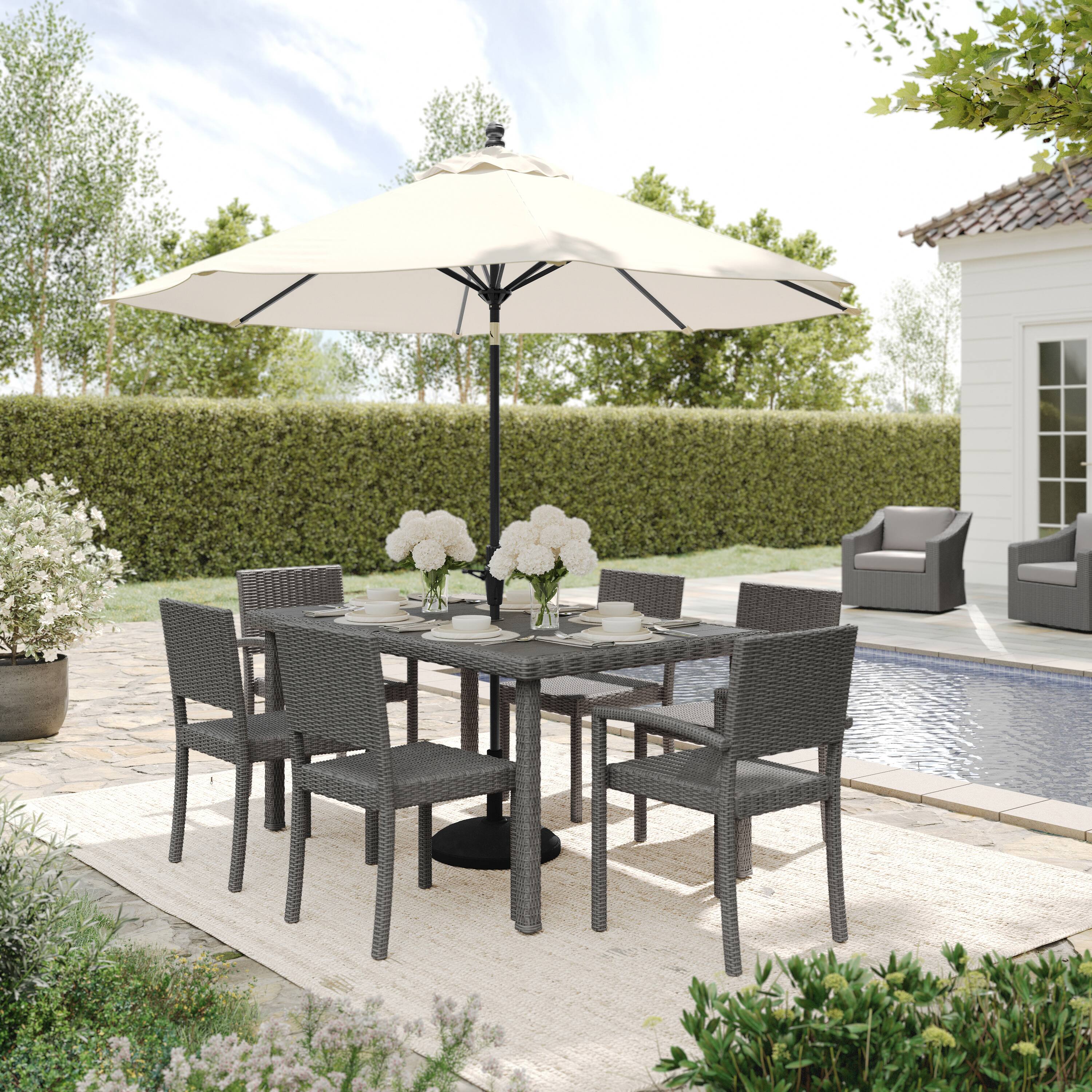 Alt View 4. Martha Stewart - Bedford 7pc Outdoor Rattan Wicker Patio Dining Set with 6 Stack Chairs and 62" Table - Gray.