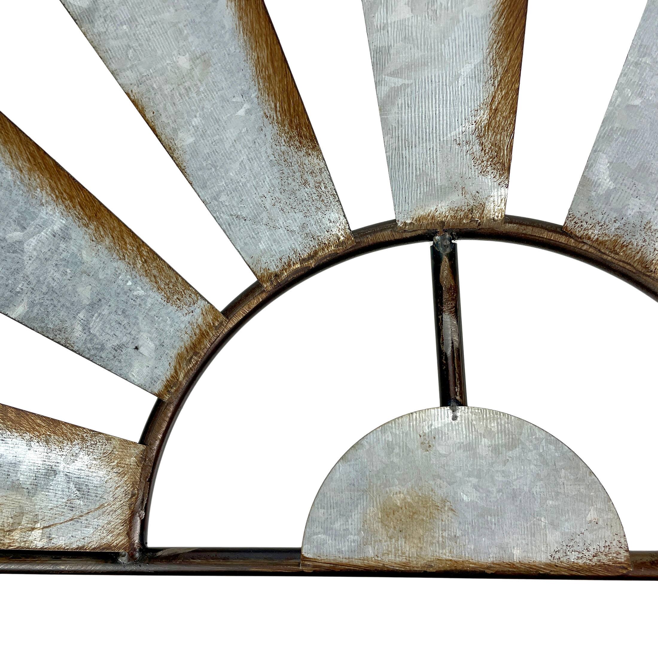 Alt View 5. Zeckos - Pair of Distressed Metal Half Moon Windmill Wall Sculptures - Silver.