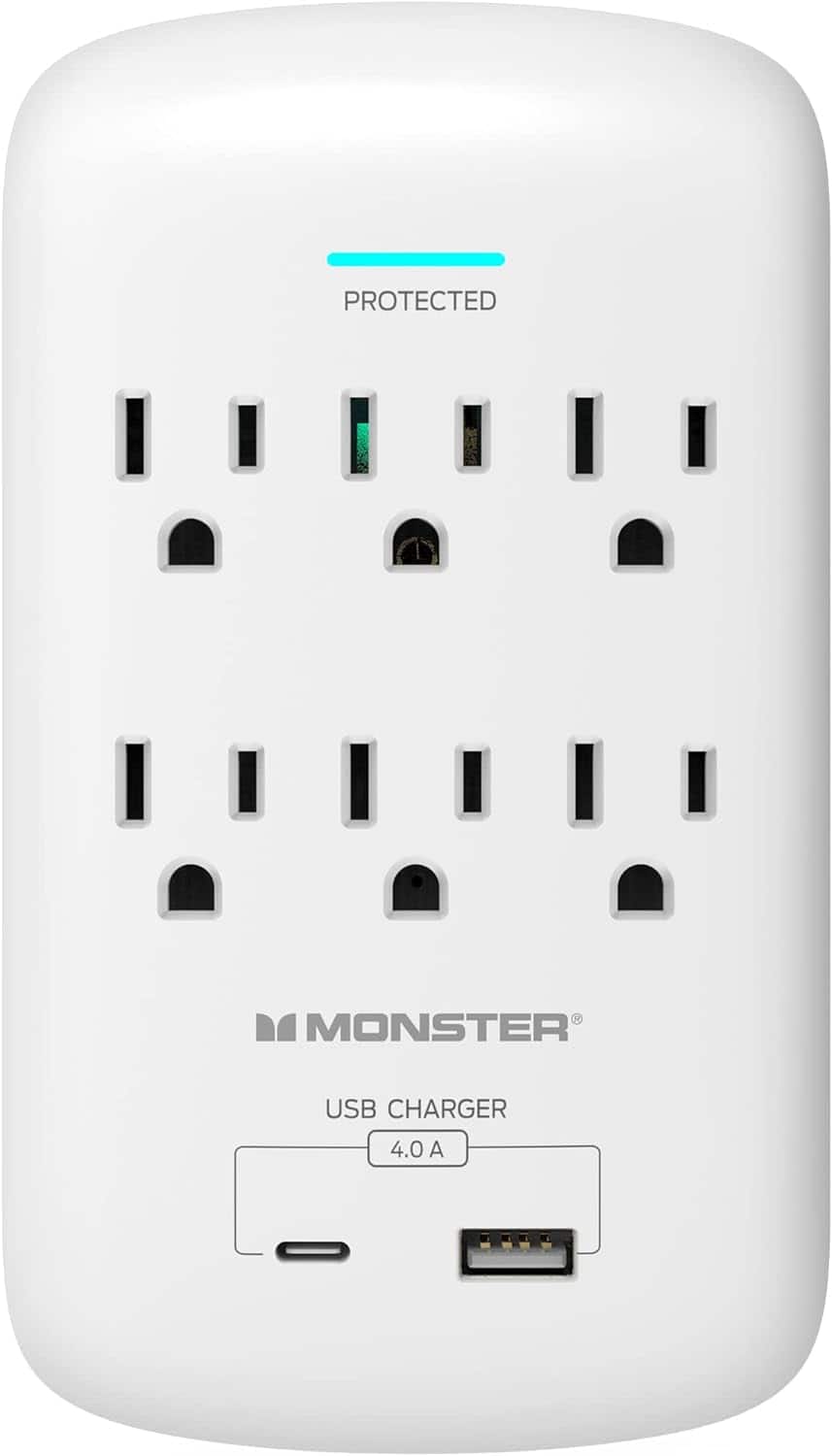 Monster - Wall Tap Plug 6-Outlet Extender with Outlet Surge Protector - White price history on PriceWatchPro