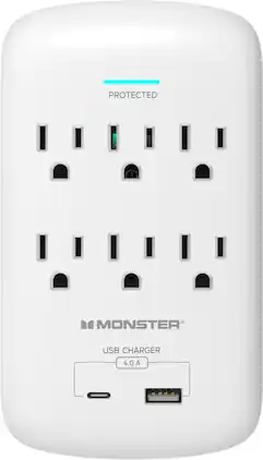 Monster - Wall Tap Plug 6-Outlet Extender with Outlet Surge Protector - White