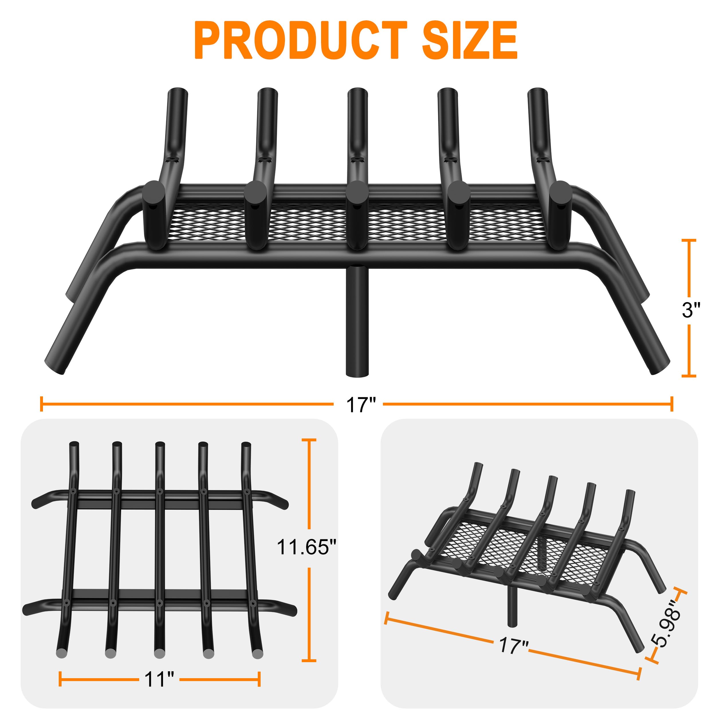 PRODUCT SIZE

- 17" (width)
- 3" (height)
- 11" (depth)
- 11.65" (height of the rack)
- 5.98" (height of the legs)