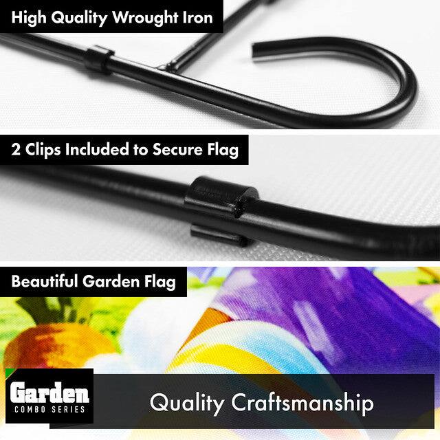High Quality Wrought Iron  
2 Clips Included to Secure Flag  
Beautiful Garden Flag  
Quality Craftsmanship  

Garden COMBO SERIES