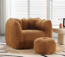 Trinkets Crazed - Chenille Giant Bean Bag Sleeper Chair with Ottoman, Adults and Kids Lazy Floor Sofa Couch - khaki+yellow