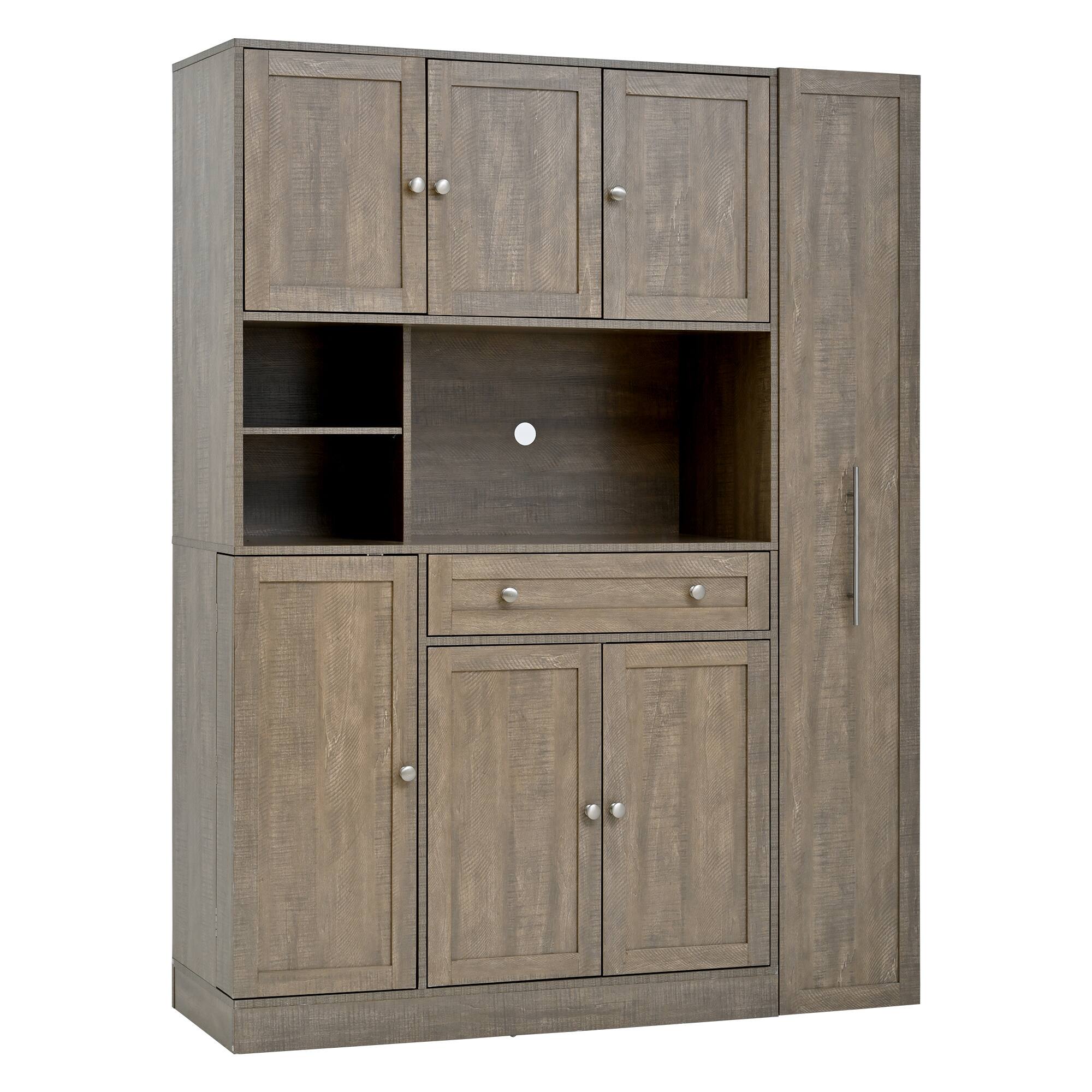 Alt View 1. Forest'nSky - 70" Tall Buffet with Hutch, Large Kitchen Pantry with Pull-Out Side Cabinet & Door Shelves, Brown - Brown.