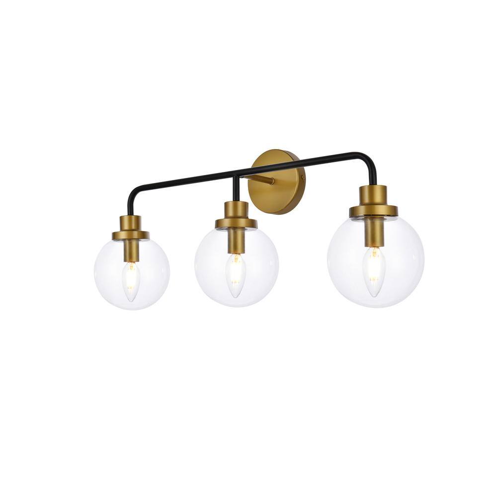 Alt View 2. Living District - Hanson 3 lights bath sconce in black with brass with clear shade - Black And Brass And Clear Shade.