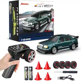 Loheer - 1/43 RC Drift Car with Gyroscope 4WD Hobby Grade High Speed Remote Control Car RTR Green