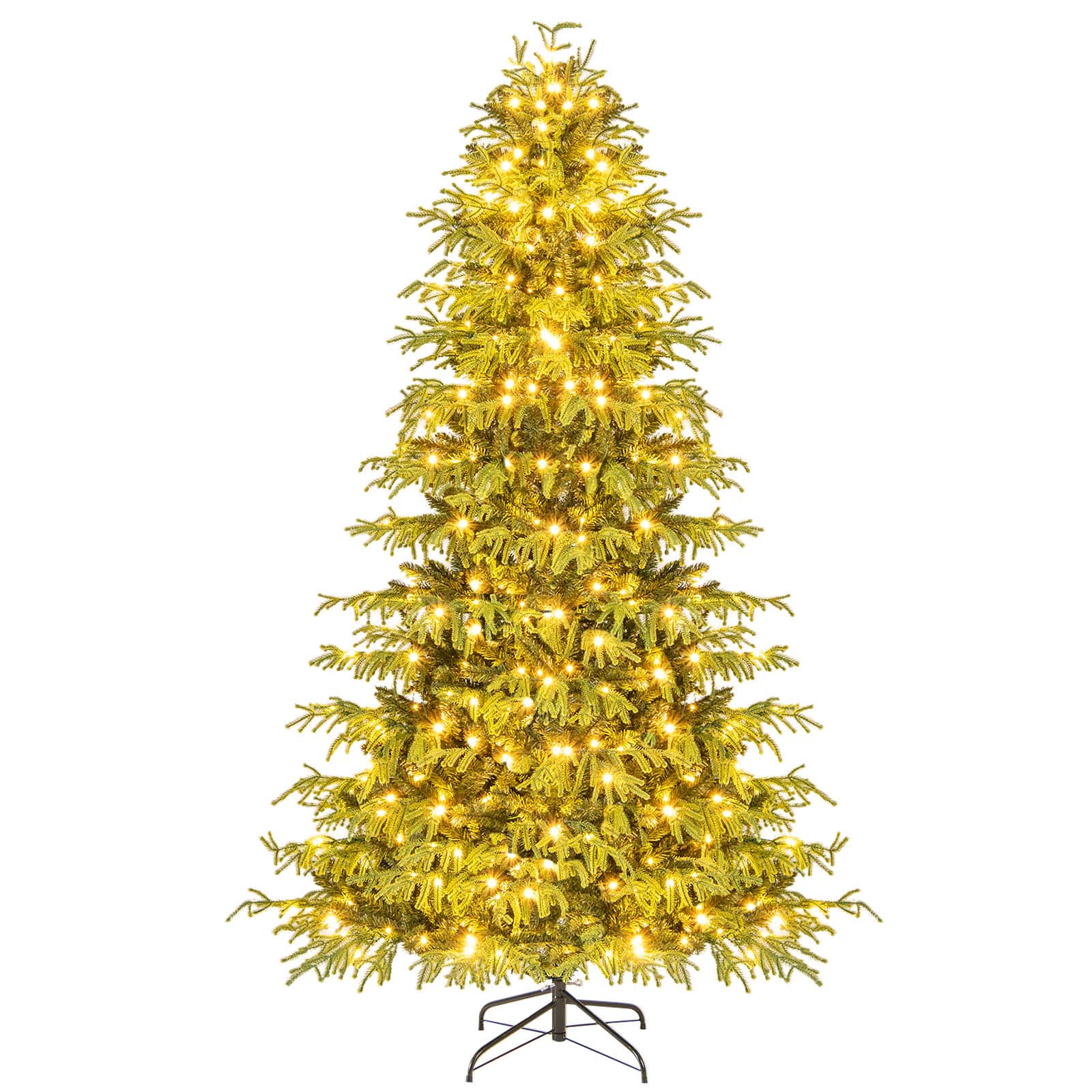 Gymax - 7 FT Pre-Lit Artificial Christmas Tree Hinged Full Xmas Tree w/ 746 PVC & Soft TPE Branch Tips - Green