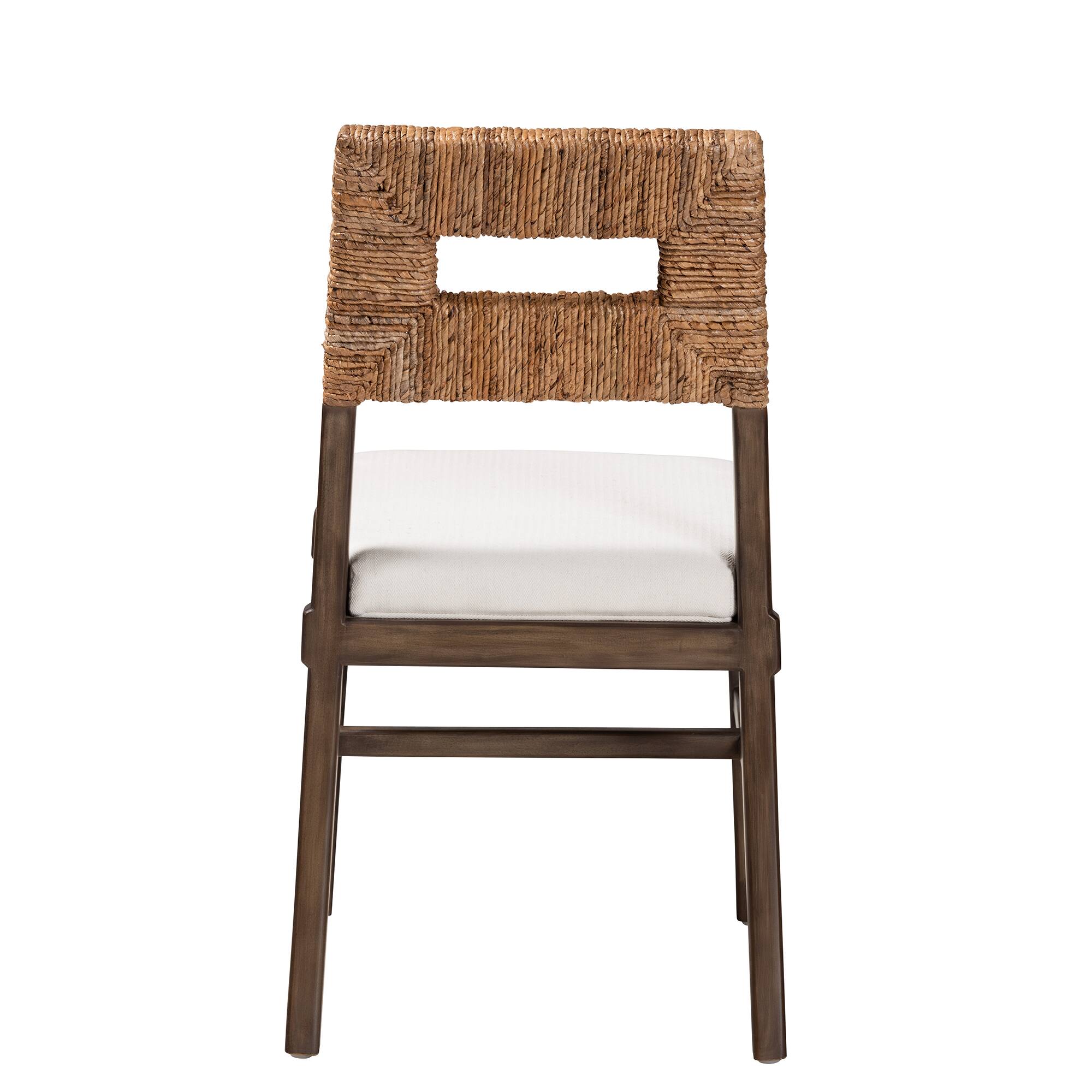 Back. bali & pari - Porsha Modern Bohemian Finished Mahogany Wood and Natural Rattan Dining Chair - White/Natural Brown/Walnut Brown.