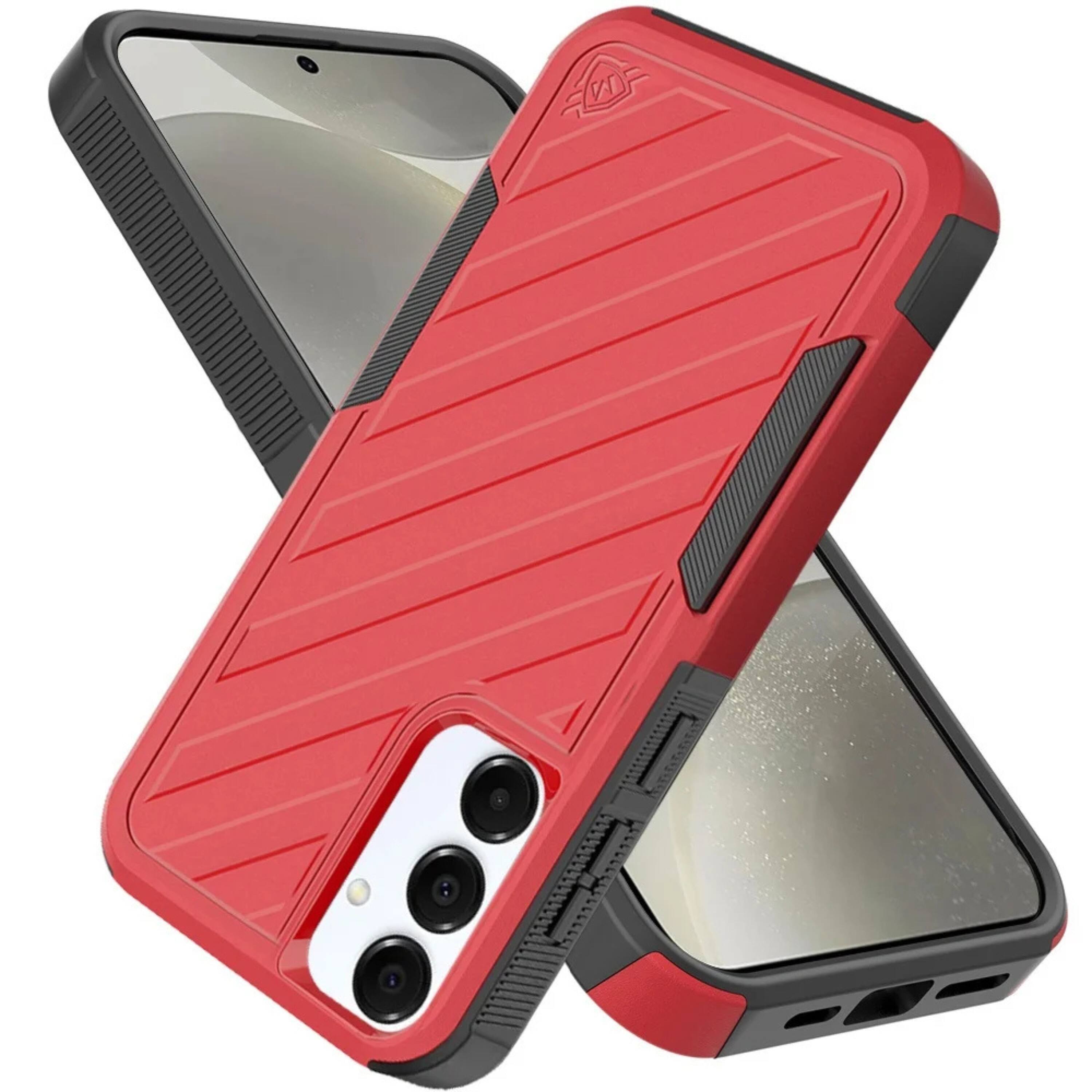 Left. Kitcheniva - Shockproof Rugged Case For Samsung S25 Plus S24 Plus Dual Layer Design Red - Red.