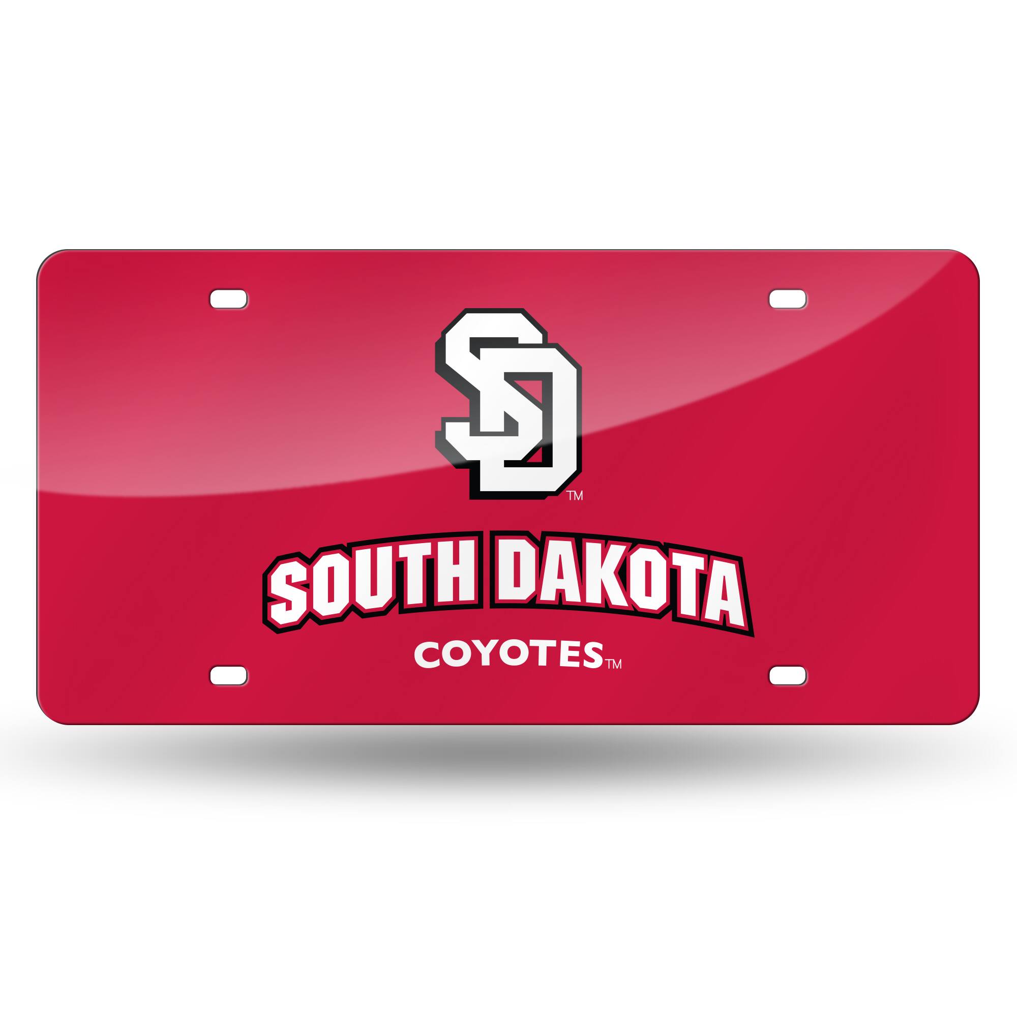 South Dakota Coyotes Red Mirror Look Acrylic License Plate Laser Tag
