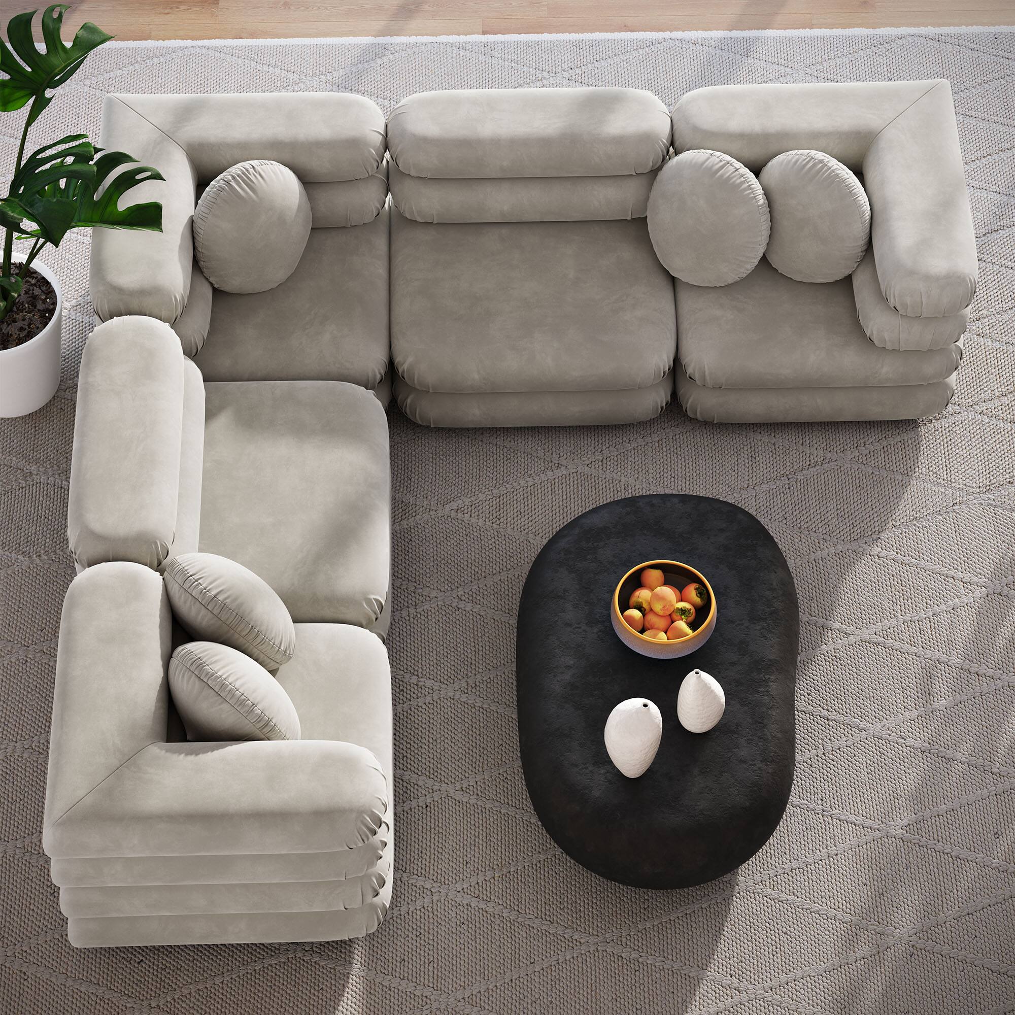 Alt View 8. Modway - Jubilee 5-Piece Modular Performance Velvet Sectional Sofa by Modway - Almond.