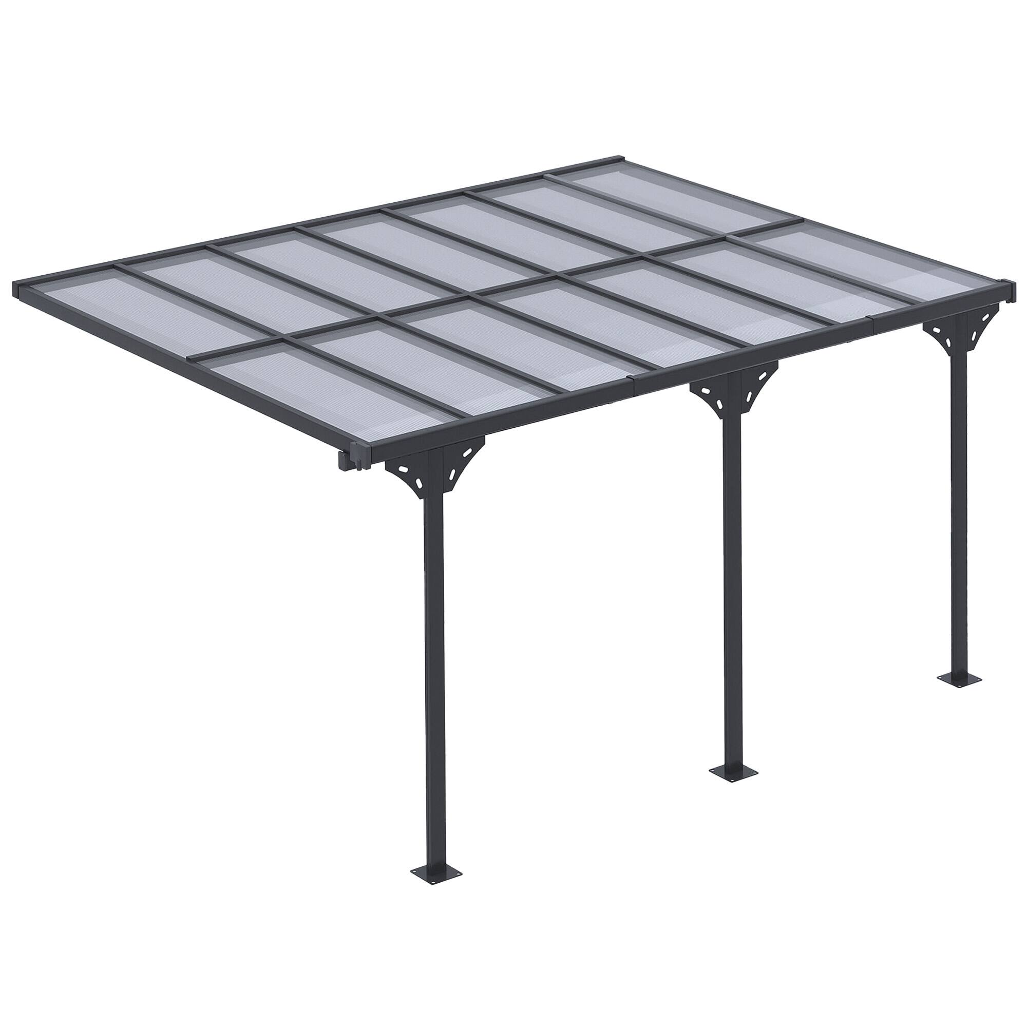 Outsunny - x 10' Outdoor Polycarbonate Pergola, Transparent UV Blocking Awning, Hardtop Deck Gazebo - Gray