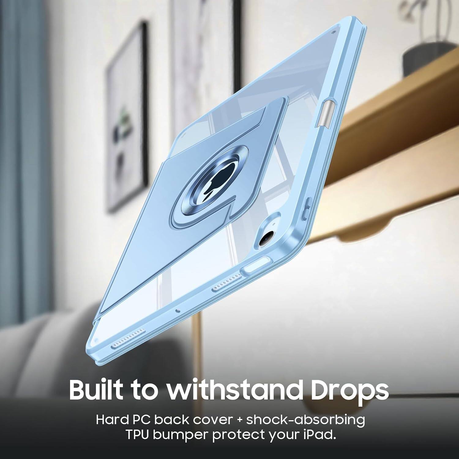 Built to withstand Drops  
Hard PC back cover + shock-absorbing TPU bumper protect your iPad.
