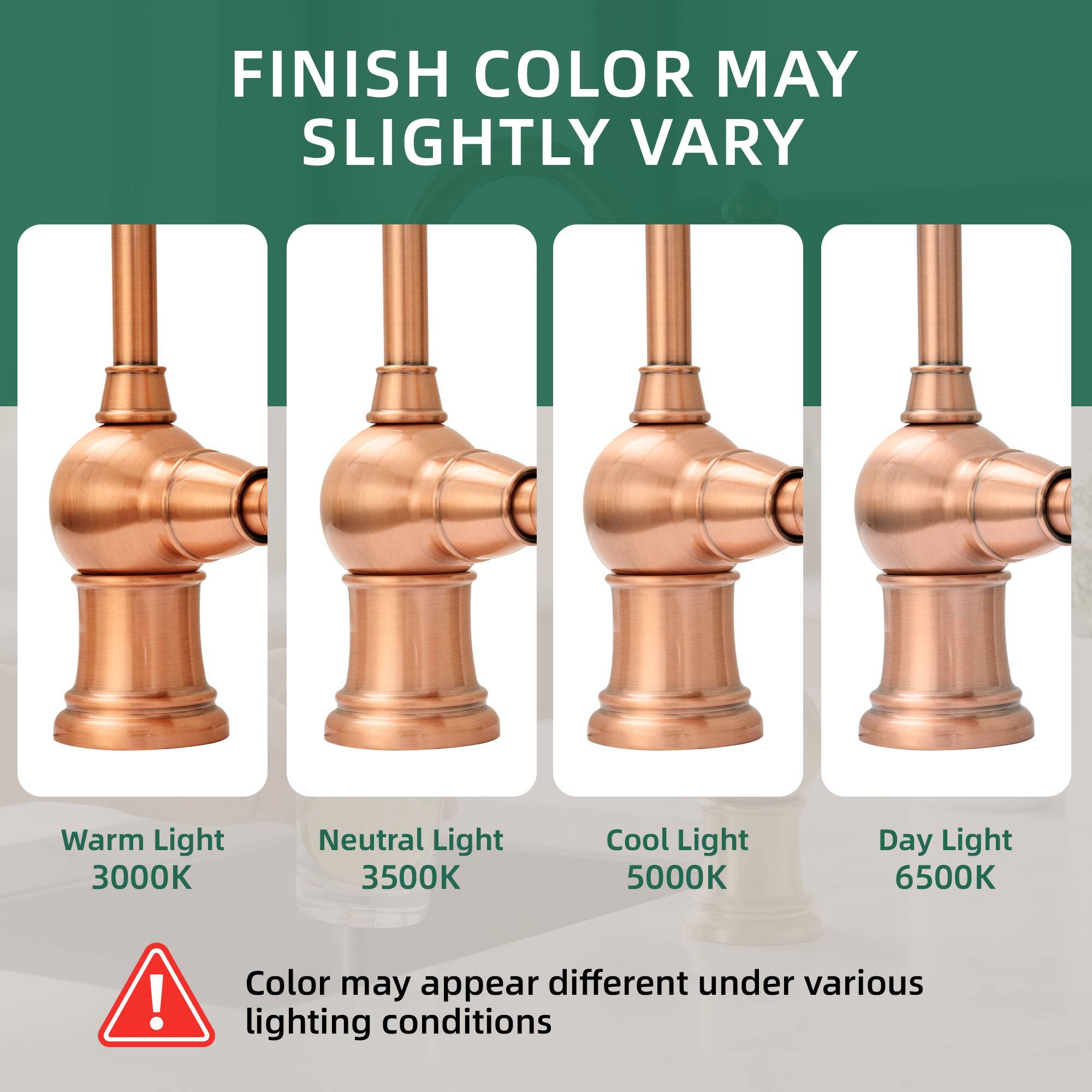 FINISH COLOR MAY SLIGHTLY VARY

Warm Light 3000K  
Neutral Light 3500K  
Cool Light 5000K  
Day Light 6500K  

Color may appear different under various lighting conditions