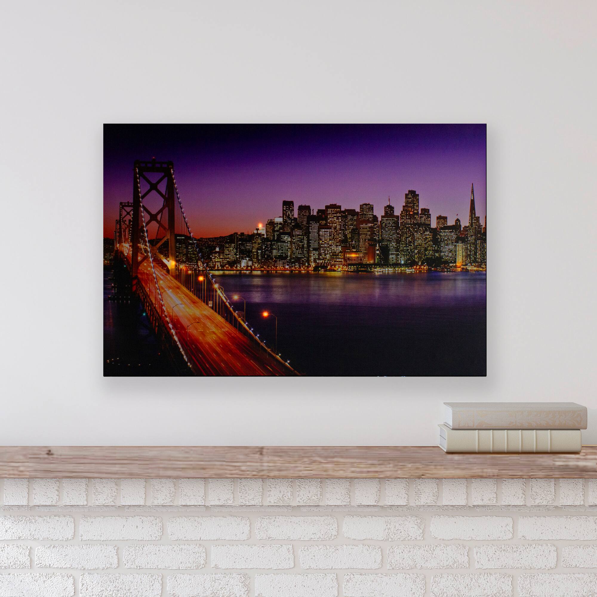 Alt View 1. Northlight - LED Lighted Famous San Francisco Oakland Bay Bridge Canvas Wall Art 23.5" - Purple.