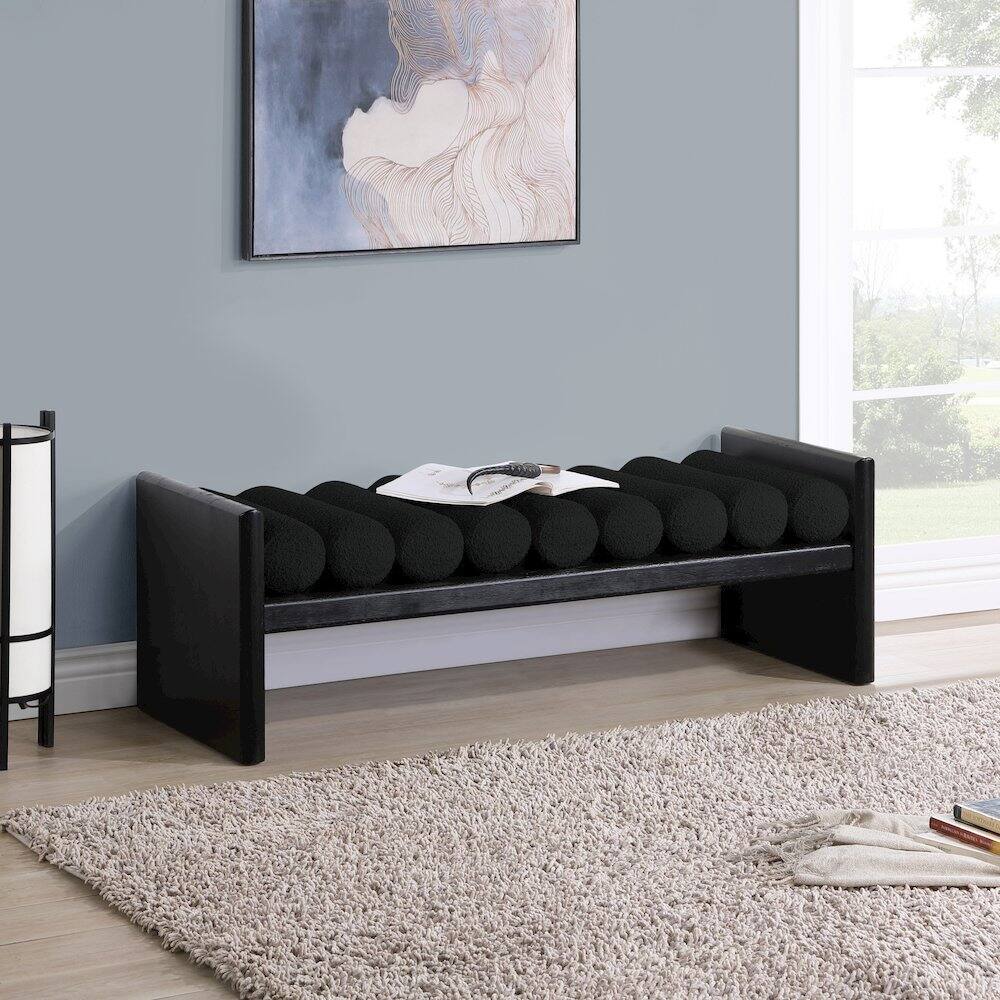 Alt View 1. Meridian Furniture - Waverly Black Boucle Fabric Bench - Black.
